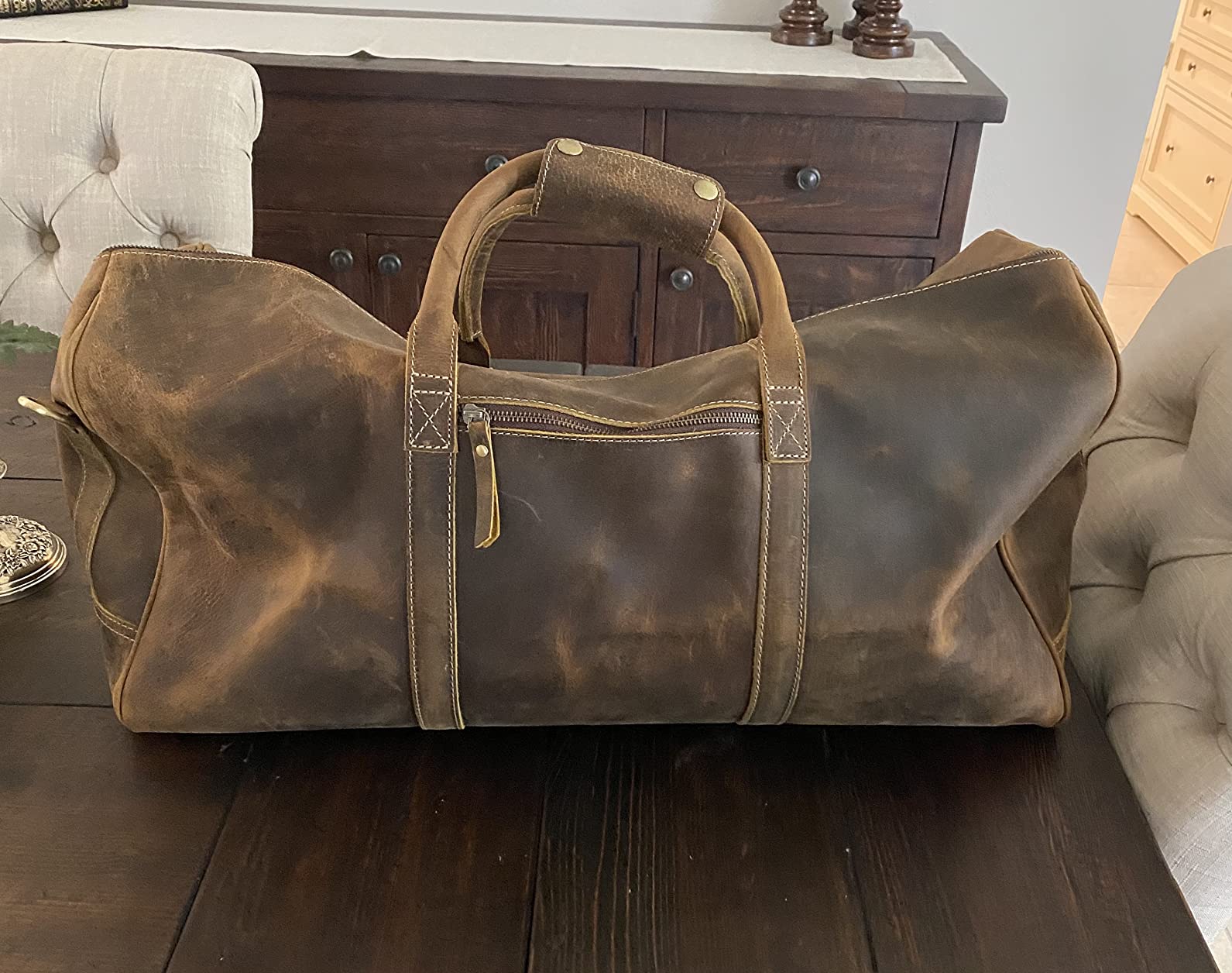 KomalC 24 Inch Leather Duffle Bags for Men and Women Travel Overnight Weekend Bag Sports Gym Duffel for Men customer photo 2