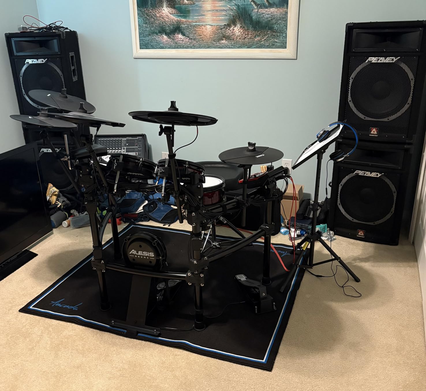 Aucuda Drum Rug Mat Non Slip 4x6 ft for Electric Drum Set, Black Tightly Woven Area Carpet with Soundproof TPR Grip Backing for Bass Pedal, Drumming Cool Accessories Outdoor Indoor Garage, Basement customer photo 1