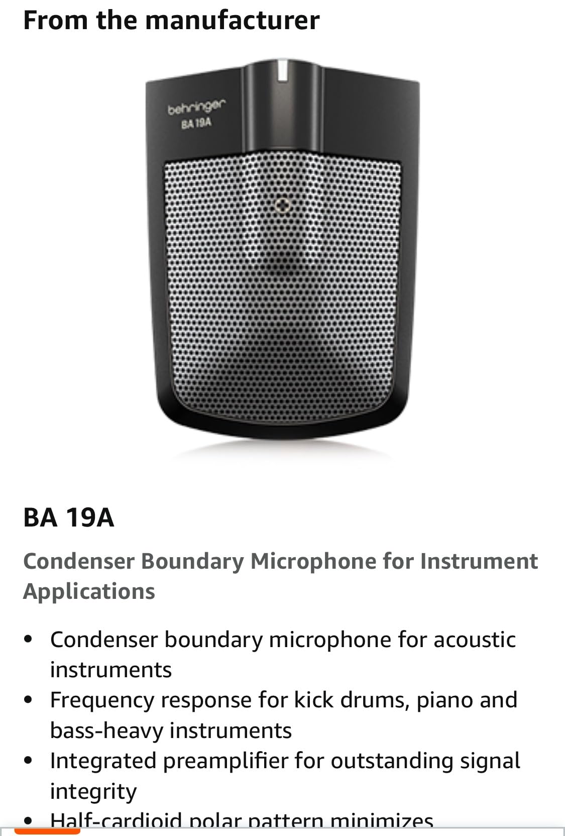 Behringer BA 19A Condenser Boundary Microphone for Instrument Applications customer photo 2