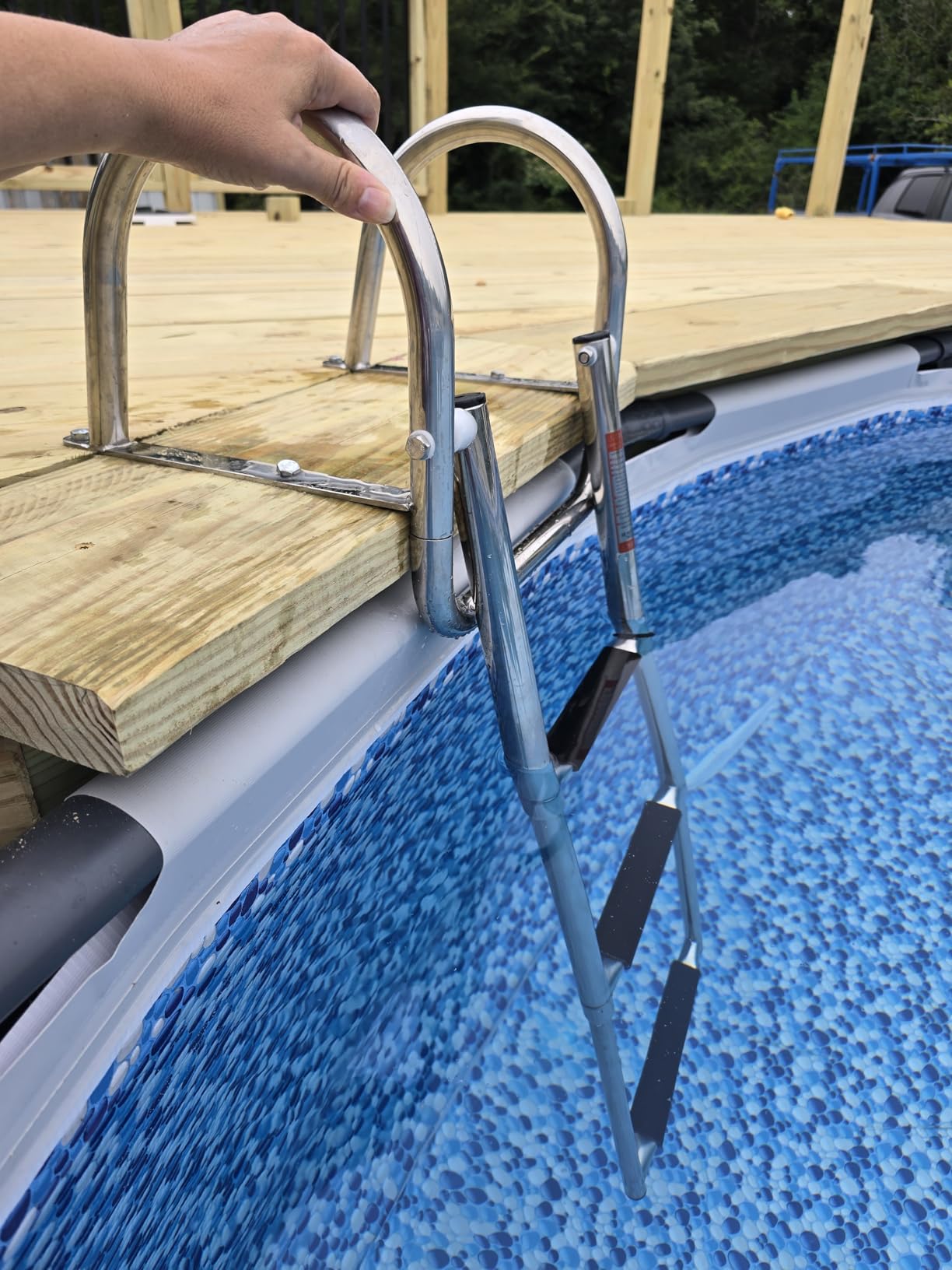 3 Steps Pontoon Boat Ladder, Stainless Steel Folding Telescoping Rear Entry Inboard Ladder Heavy Duty Custom Swim Deck Ladder with Pedal Hand Railing Ladder customer photo 2