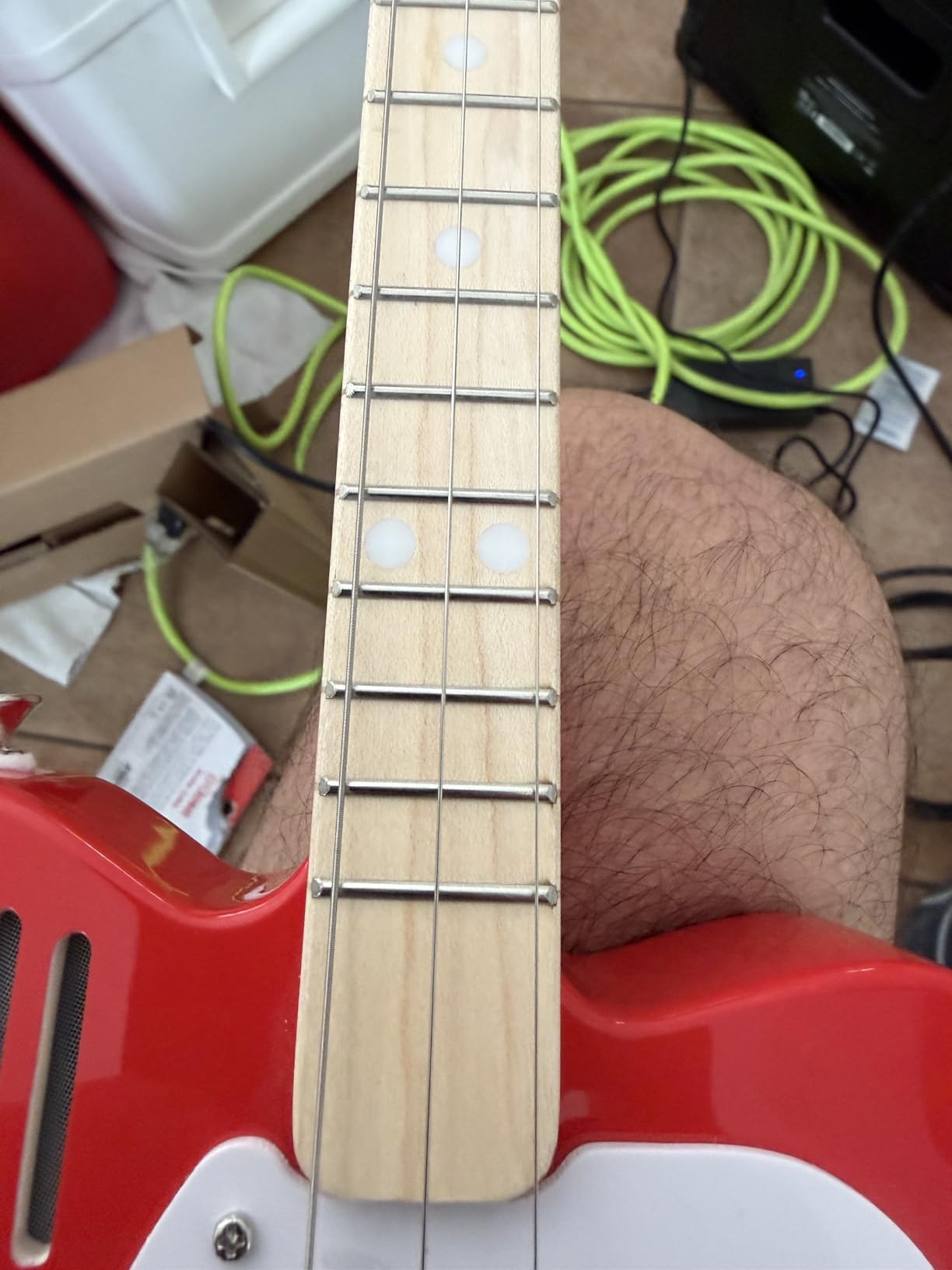 Loog Mini Electric Kids Guitar for Beginners Built-in Amp Ages 3+ Learning App and Lessons Included Red customer photo 2