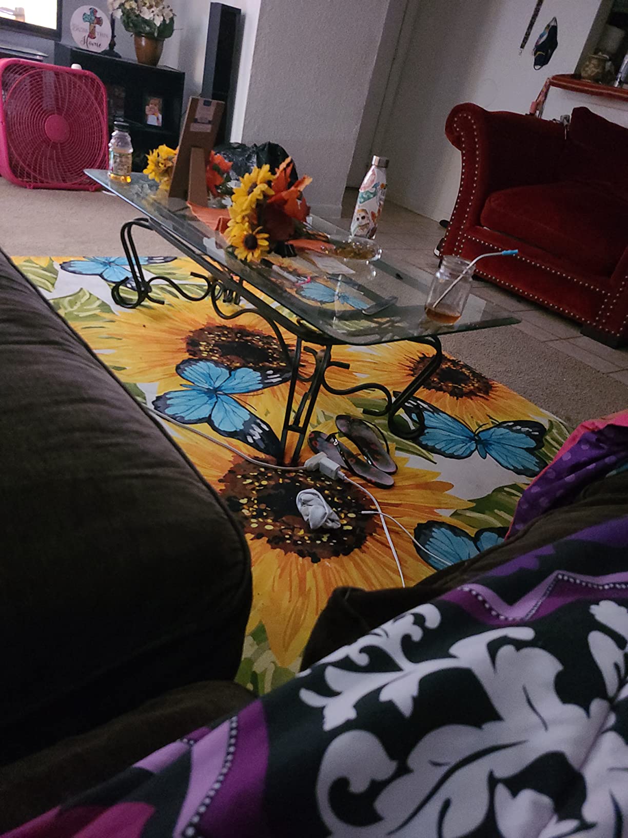 Music Notes Print Area Rug, Modern Flannel Microfiber Non-Slip Floor Mat Carpet for Living Room Bedroom 7' x 5' customer photo 1