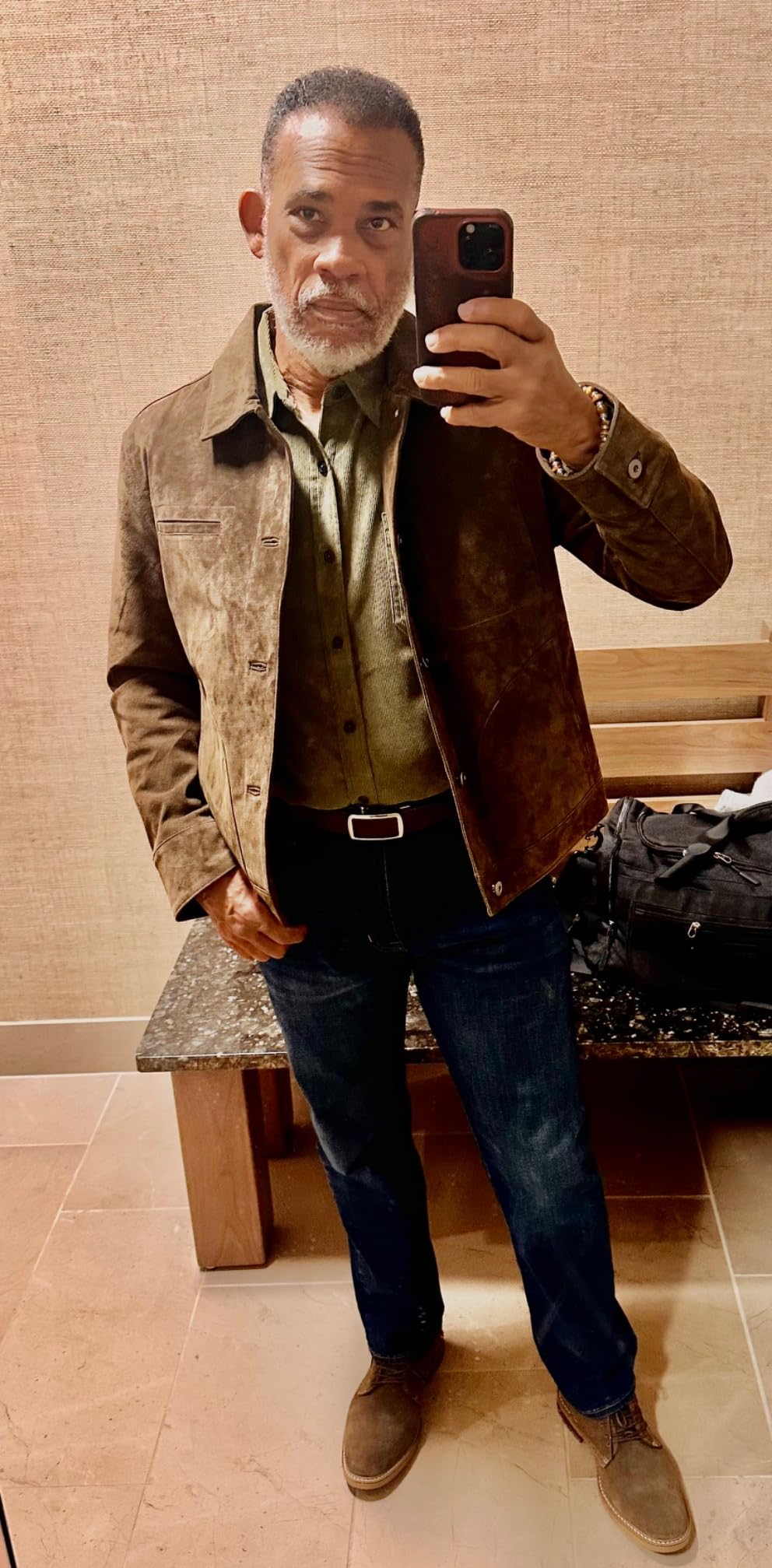 FLAVOR Men's Suede Leather Jacket Trucker Coat customer photo 1