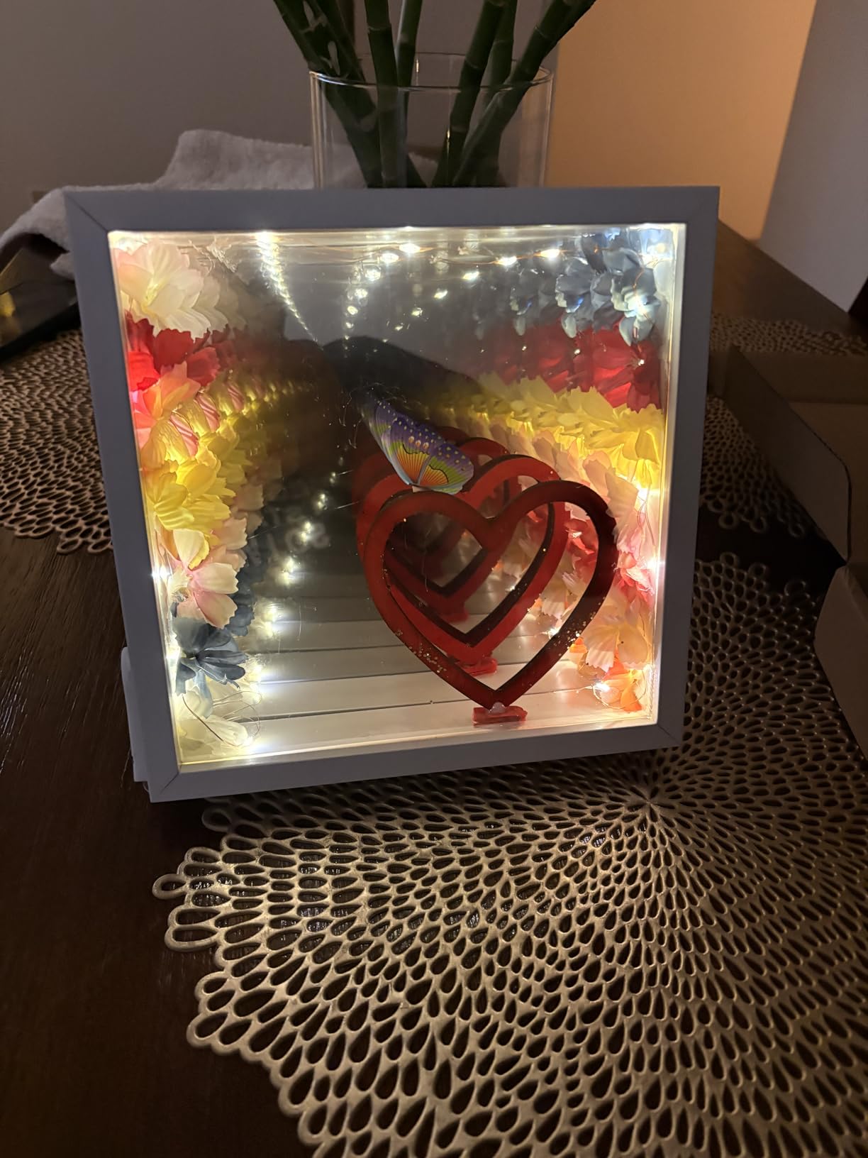 8x8 Shadow Box Frame Display Case with Letter Stickers, 3D Picture Frame, Display Case Box for Memorabilia, Baby Items, Wedding Memories, Crafts, Tickets and Photos (White, 8x8) customer photo 2