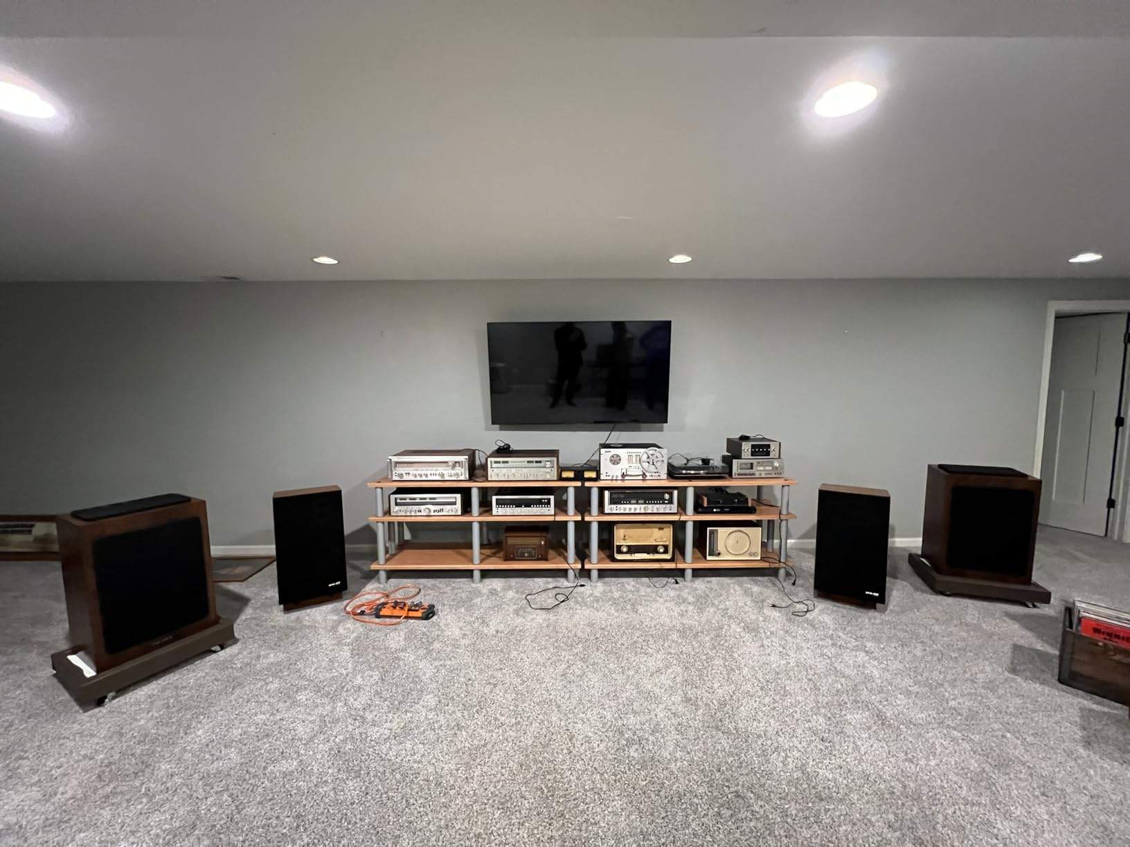 Monolith Double-Wide XL 3-Tier AV Stand - 300 lbs Weight Capacity Per Shelf, Organize and Display Your AV Components, Home Theater or Entertainment System, Maple customer photo 1