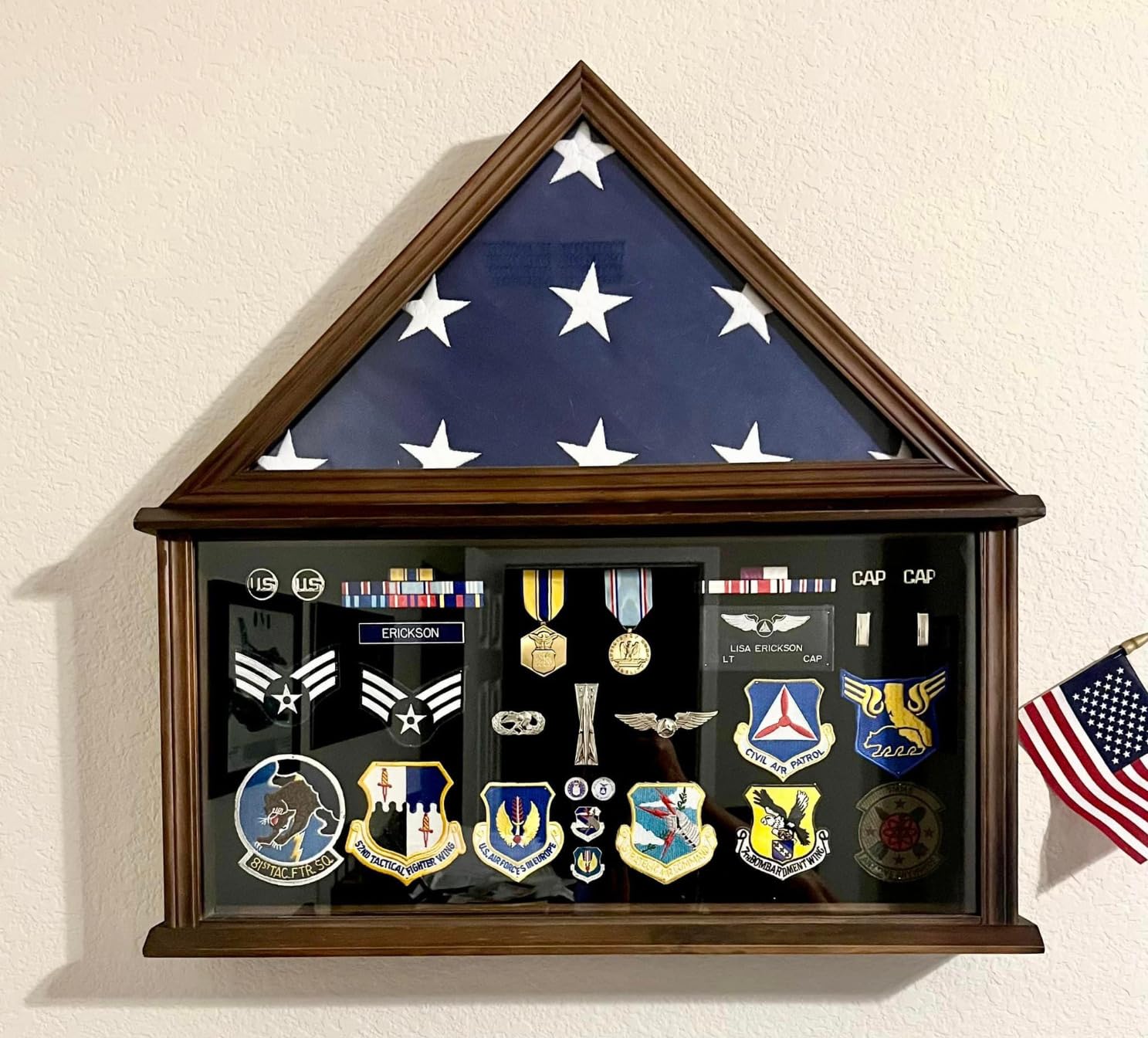 Solid Wood Flag Display Case Military Shadow Box Fit a Folded 3'x5' Flag for Army Navy Air Force Veteran Flag American Military Flag Display Case with Certificate Holder, Mahogany customer photo 1