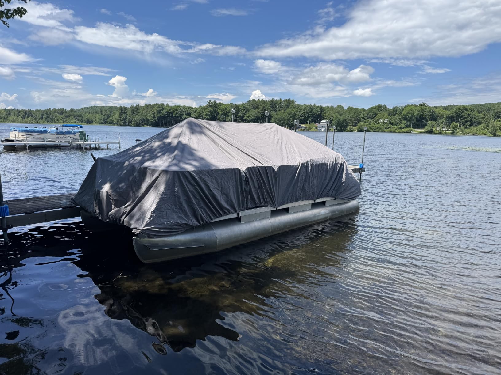 Solim Trailerable 1200D PU Heavy Duty Pontoon Boat Cover, 22-24ft Waterproof Marine Grade Oxford UV Resistant Polyester Canvas Cover, Boat Cover for Pontoon with Adjustable 18 Tie Down Straps, Gray customer photo 2