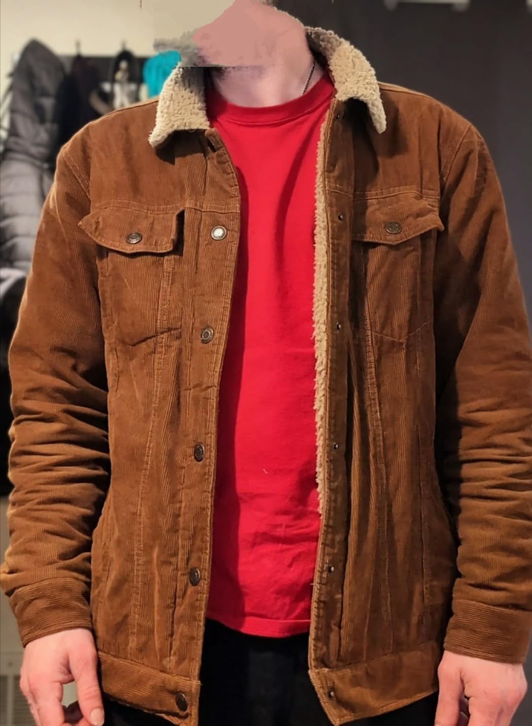 Men's Corduroy Jacket Winter Sherpa Lined Warm Thick Trucker Cargo Coat with 5 Pockets customer photo 1