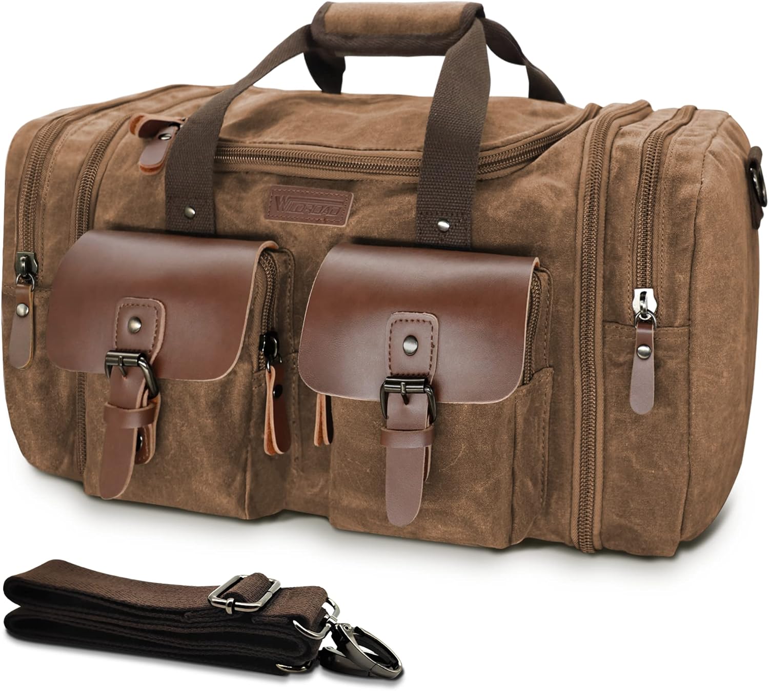Wildroad Waxed Canvas Genuine Leather 50L Waterproof Duffle Bag - Vintage Travel Weekender Overnight Carry On customer photo 1