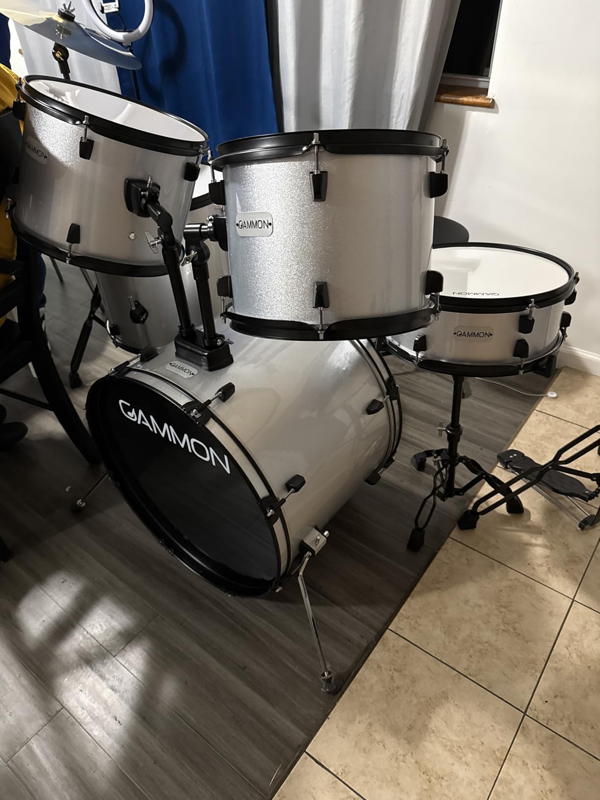 Gammon Percussion Full Size Complete Adult 5-Piece Drum Set with Cymbals, Stands, Stool, and Sticks - Red customer photo 2