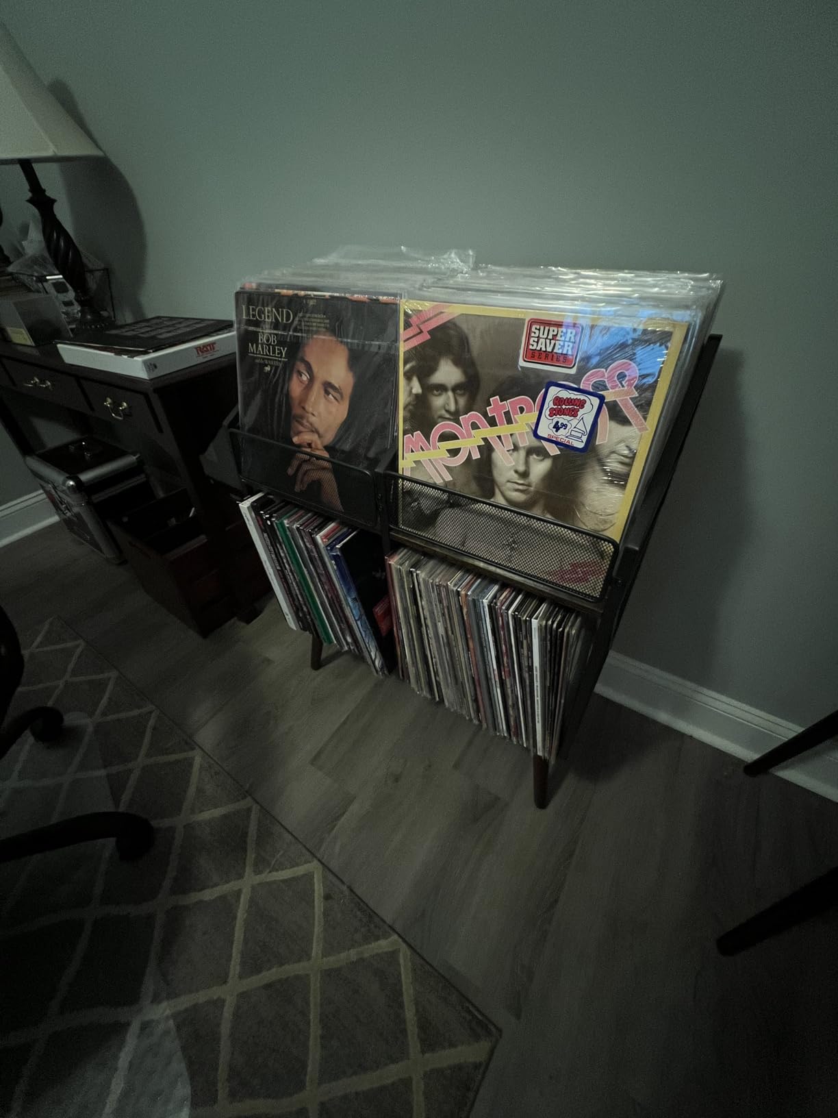 EYOCAL Vinyl Record Storage Holder Rack, 250 LP Wooden Record Display Table for Albums Books Magazines Files for Living Room Bedroom Patent Pending customer photo 2