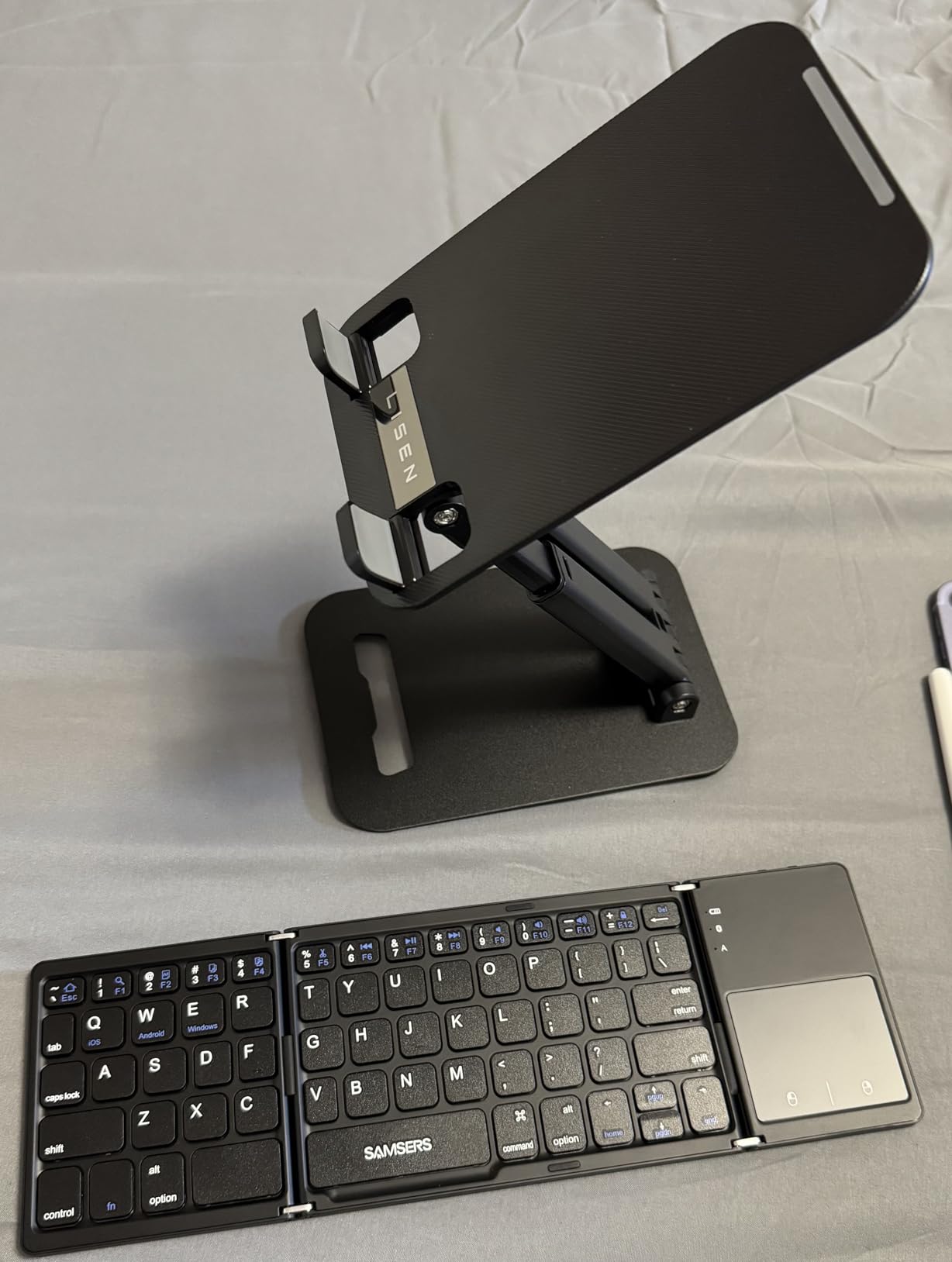 Samsers Foldable Bluetooth Keyboard with Touchpad - Portable Wireless Keyboard with Holder, Rechargeable Full Size Ultra Slim Pocket Folding Keyboards for Android Windows iOS Tablet & Laptop - Black customer photo 1