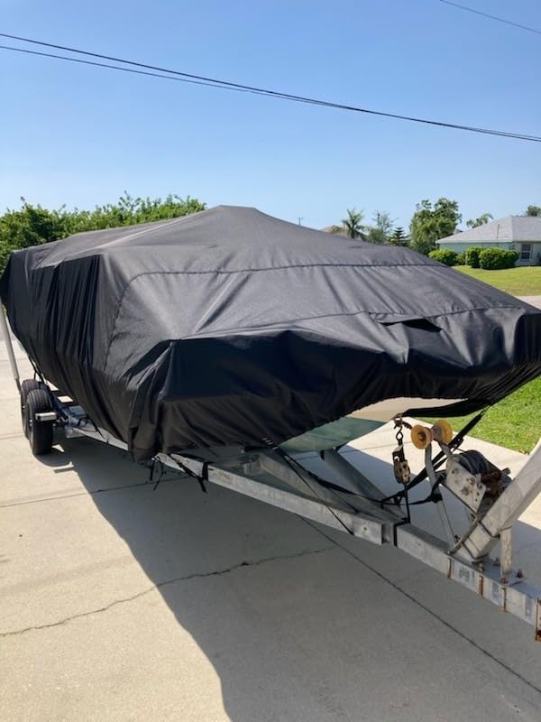 1600D+1200D Pontoon Boat Cover with Windproof Widened Straps for Trailerable & Mooring, Waterproof Anti-Tear Boat Cover with Storage Bag for Pontoon,Fits 17'-20' Long,Width Up to 102