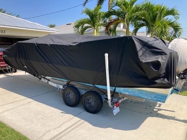 1600D+1200D Pontoon Boat Cover with Windproof Widened Straps for Trailerable & Mooring, Waterproof Anti-Tear Boat Cover with Storage Bag for Pontoon,Fits 17'-20' Long,Width Up to 102