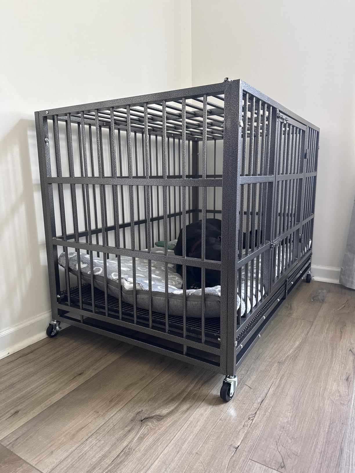 BOLDBONE 54 inch Heavy Duty Indestructible and Escape-Proof Dog Crate Cage Kennel for Large Dogs, High Anxiety Dog Crate with Removable Wire Trays and Wheels, Extra Large XL XXL, Black customer photo 1
