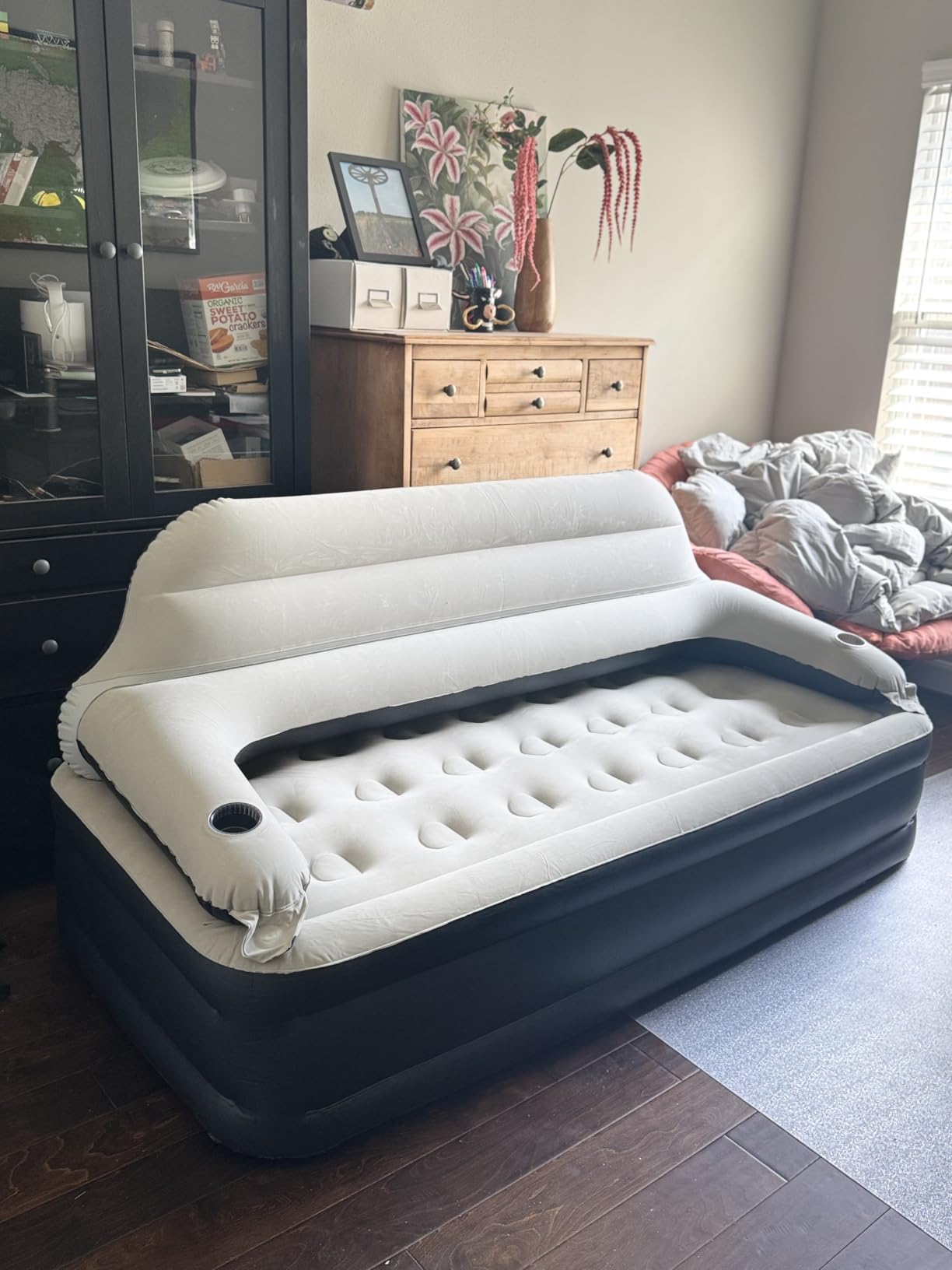 DIMAR GARDEN Twin Size Air Sofa Bed Mattress with Headboard and Pump, Blow Up Couch Inflatable Bed customer photo 1
