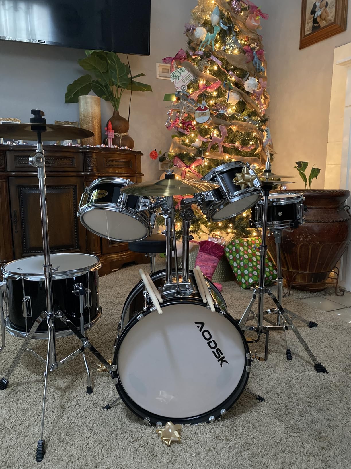 AODSK Drum Sets 5-Piece for Beginners, 14 inch Full Size Complete Drum Kit with Adjustable Throne, Cymbal, Hi-Hat, Pedal & Drumstick customer photo 1