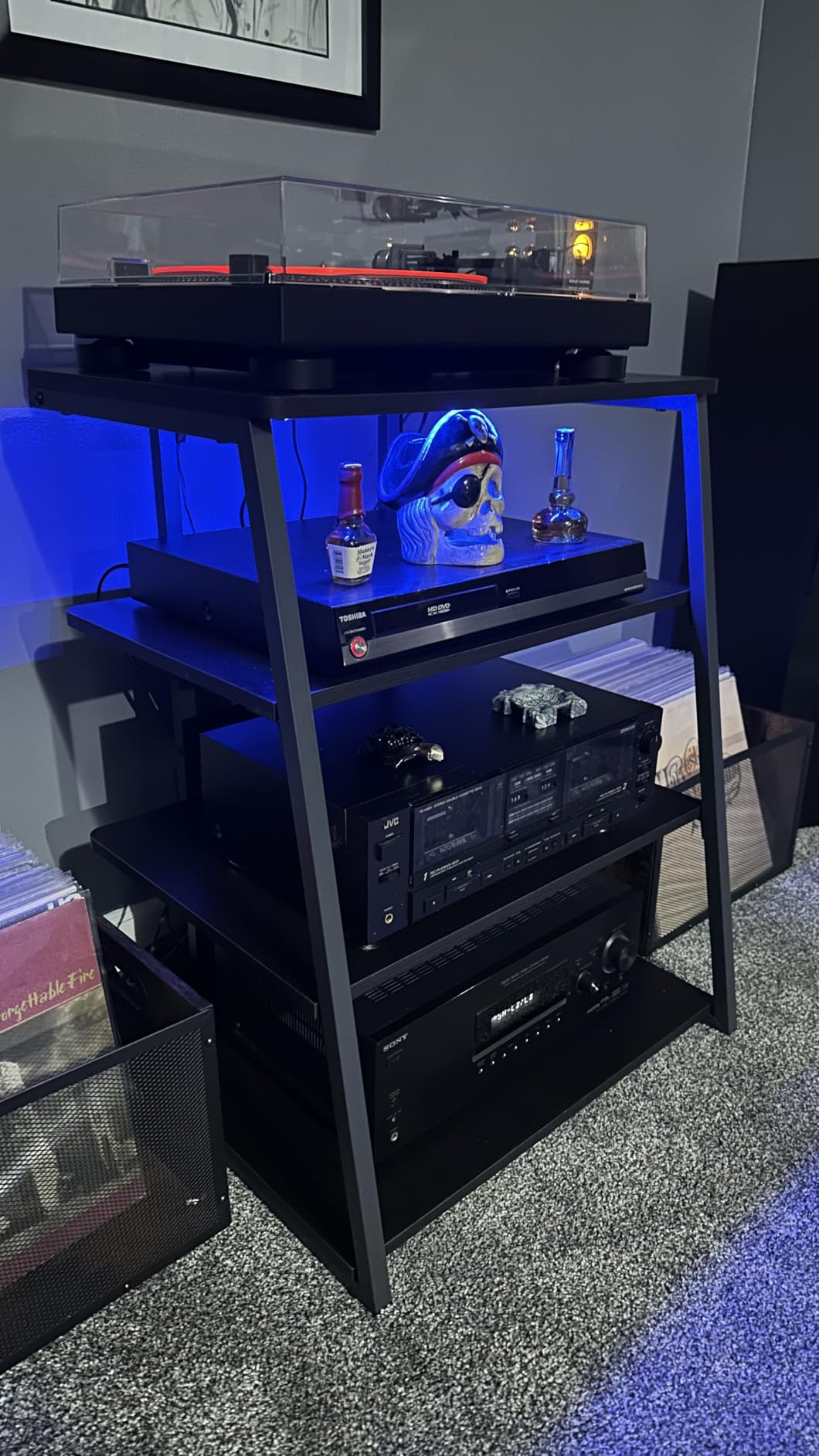 Armocity 5-Tier AV Media Stand with Power Strips, Media Console with LED Lights, Audio Tower Rack with Adjustable Shelves, Stereo Stands and Racks, 40.8