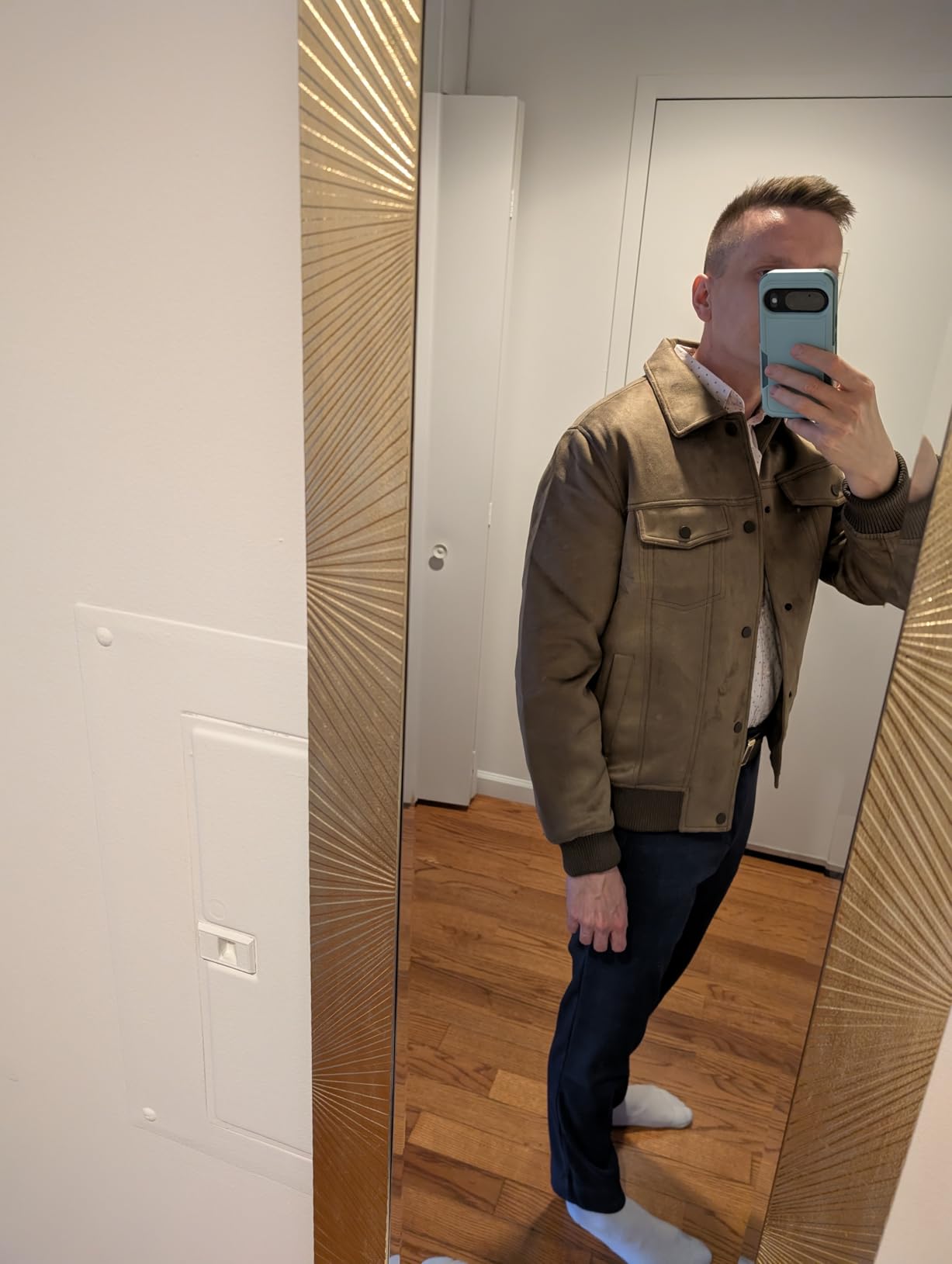 Alpine Swiss Men's Blake Vegan Suede Bomber Jacket - Lightweight Slim Fit Casual Softshell Coat with 5 Pockets customer photo 1