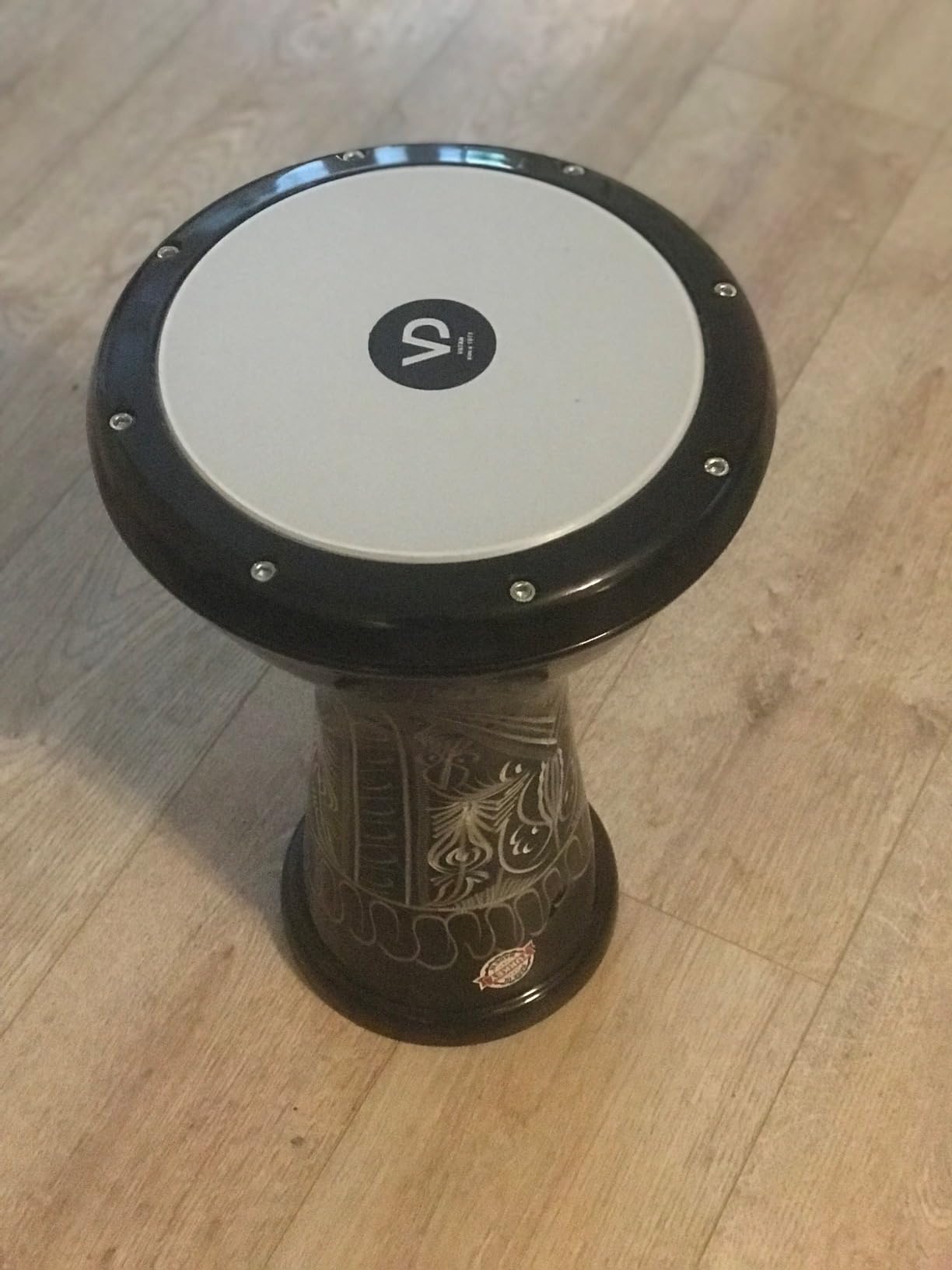 VD Darbuka/Doumbek Cast Aluminum - Tuning Lugs & Removable Head (8.5 in.) (Anatolian Motifs in Red) customer photo 1