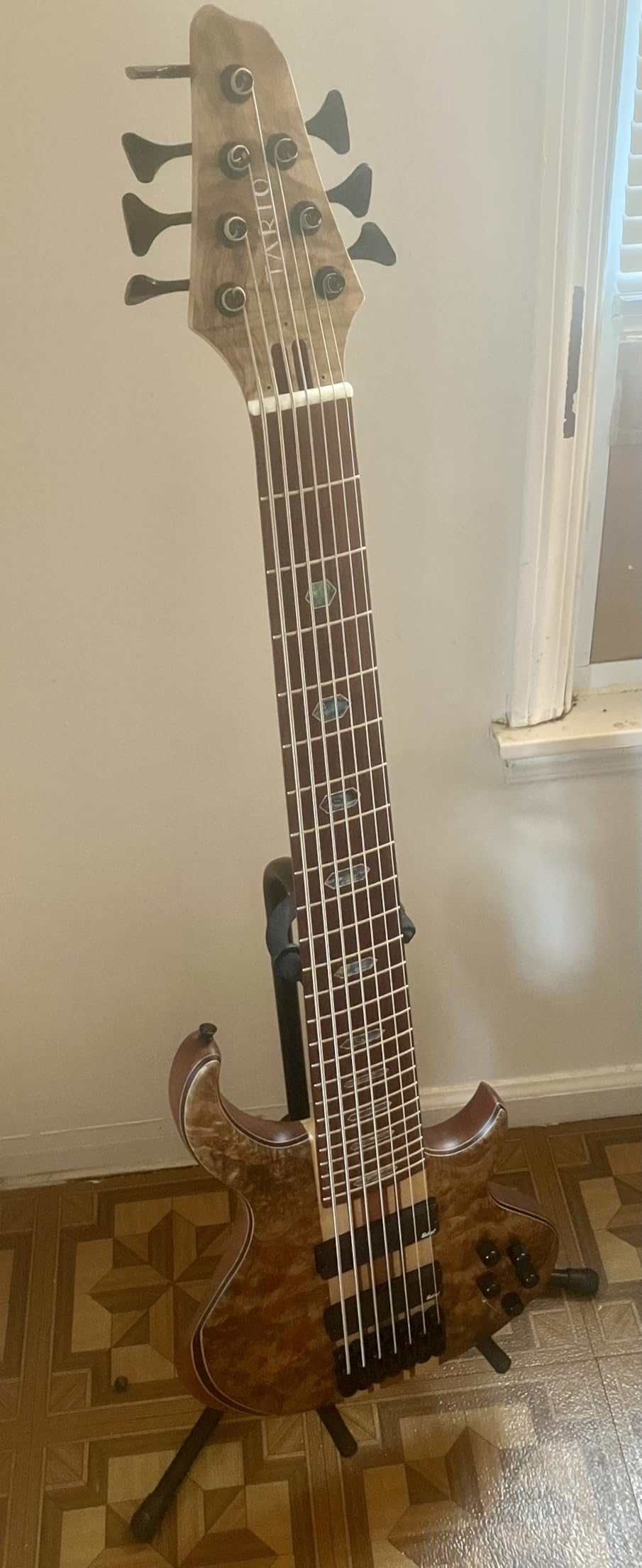 TARIO 6 String Electric Bass Guitar Burl poplar top Millettia Laurentii Okoume body Maple Fretboard customer photo 1