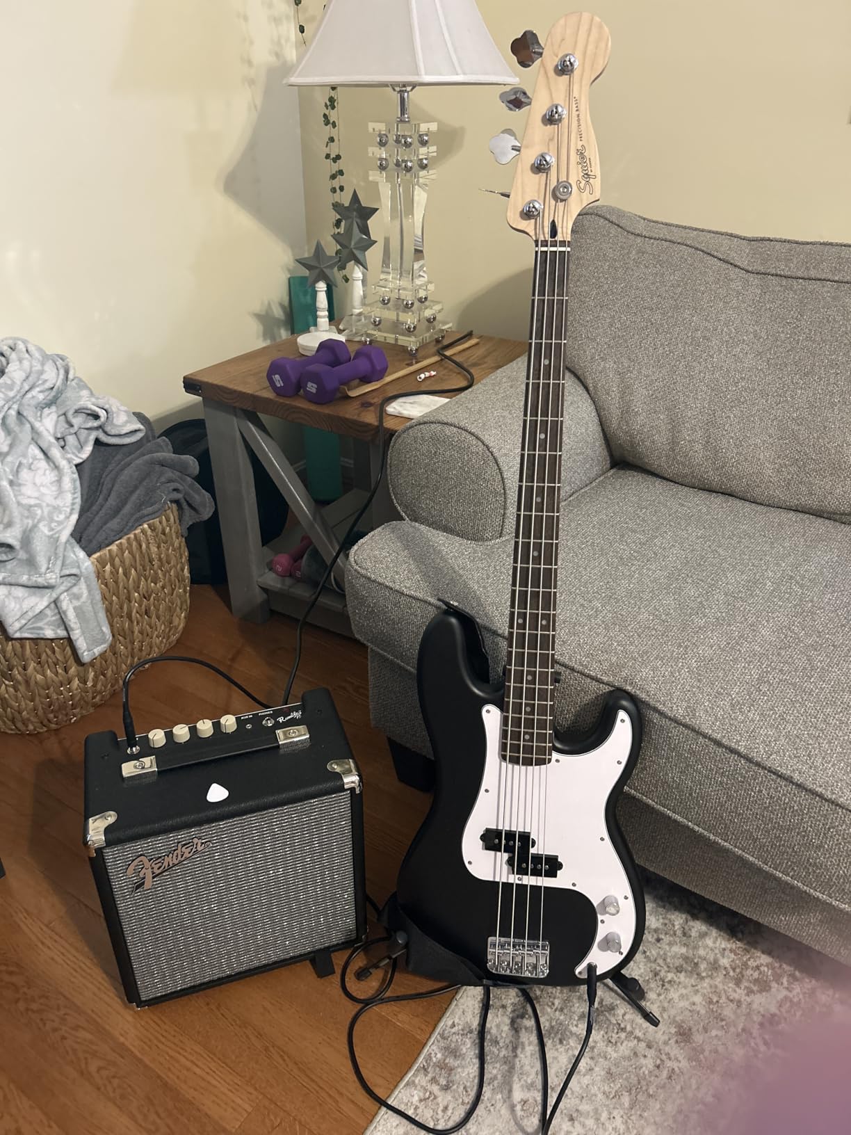Fender Squier Debut Series Precision Bass Guitar Pack, Beginner Guitar Pack, 2-Year Warranty, Includes Rumble 15 Amplifier, Padded Gig Bag, Instrument Cable, and More, Black customer photo 1