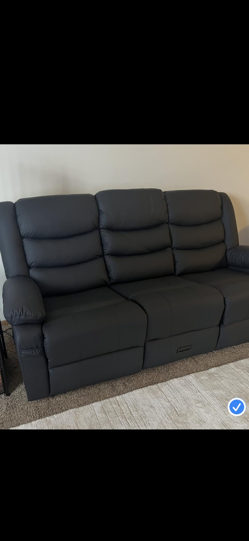 Korser Recliner Sofa, Reclining Loveseat with Console, Oversized Reclining Couch with Drop Down Table, 3-Seater Sofa with Cup Holder and Recessed Power Strip, Grey customer photo 1