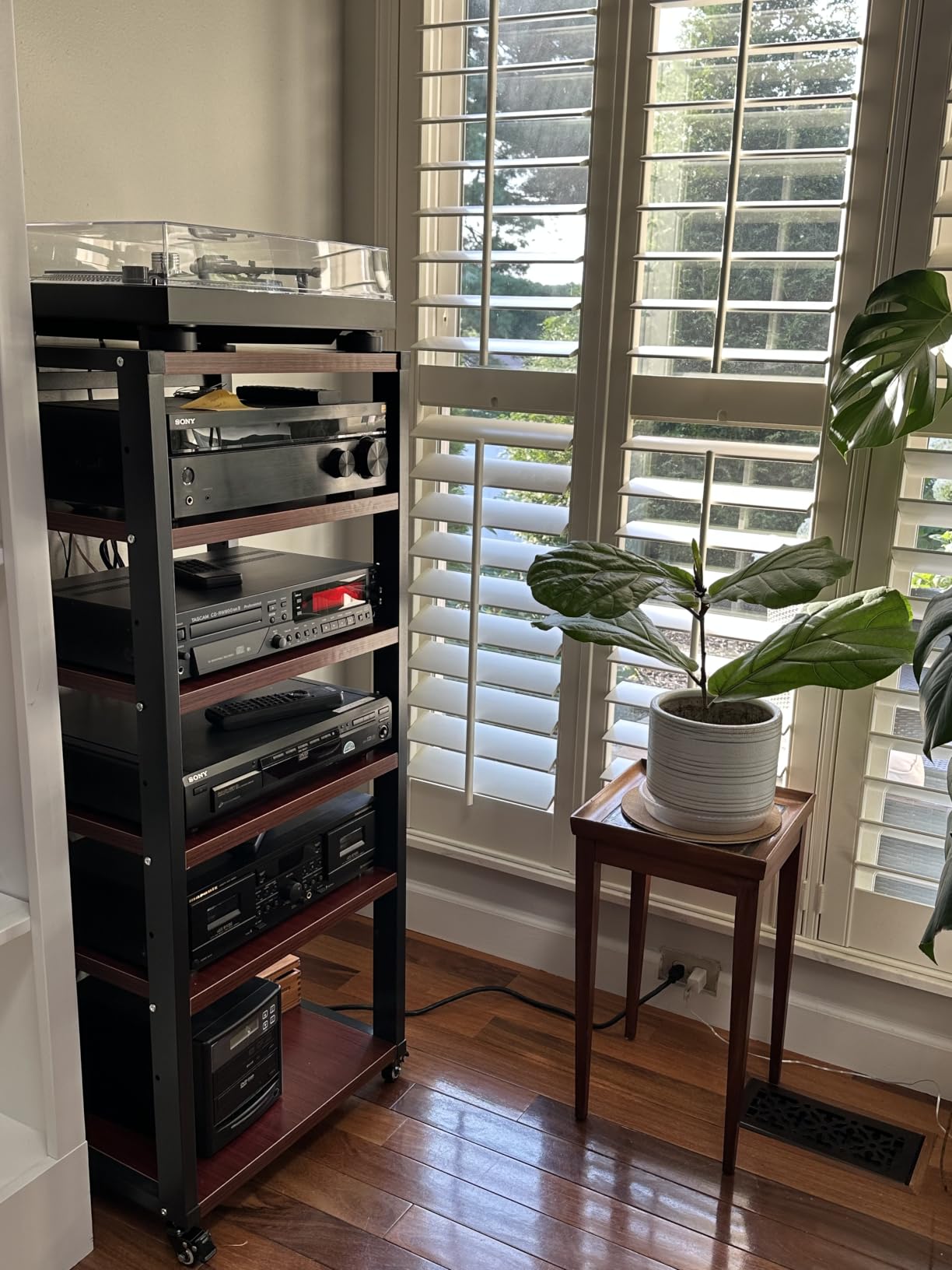 5 Tier AV Media Stand, Audio Rack Tower Stereo Components Cabinet, Home Theatre CD Record Player Stereo Receiver Equipment Rack with Adjustable Wood Shelves, Load 220lbs (Black) customer photo 1