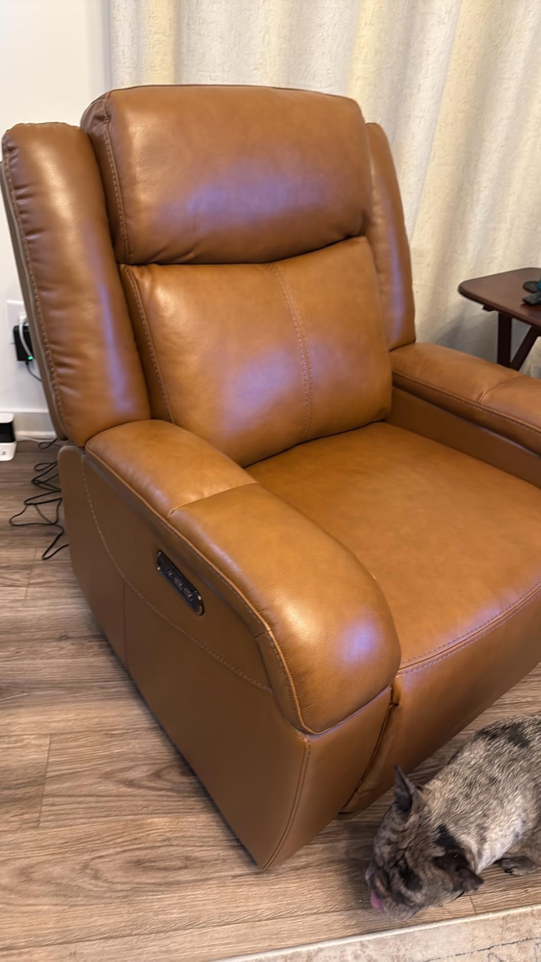 Watson & Whitely Oversized Genuine Leather Power Recliner Chairs for Big and Tall, Wall Hugger Recliner with Power Headrest & Charging Ports, Extra Large Reclining Chair for Living Room, Navy Blue customer photo 2