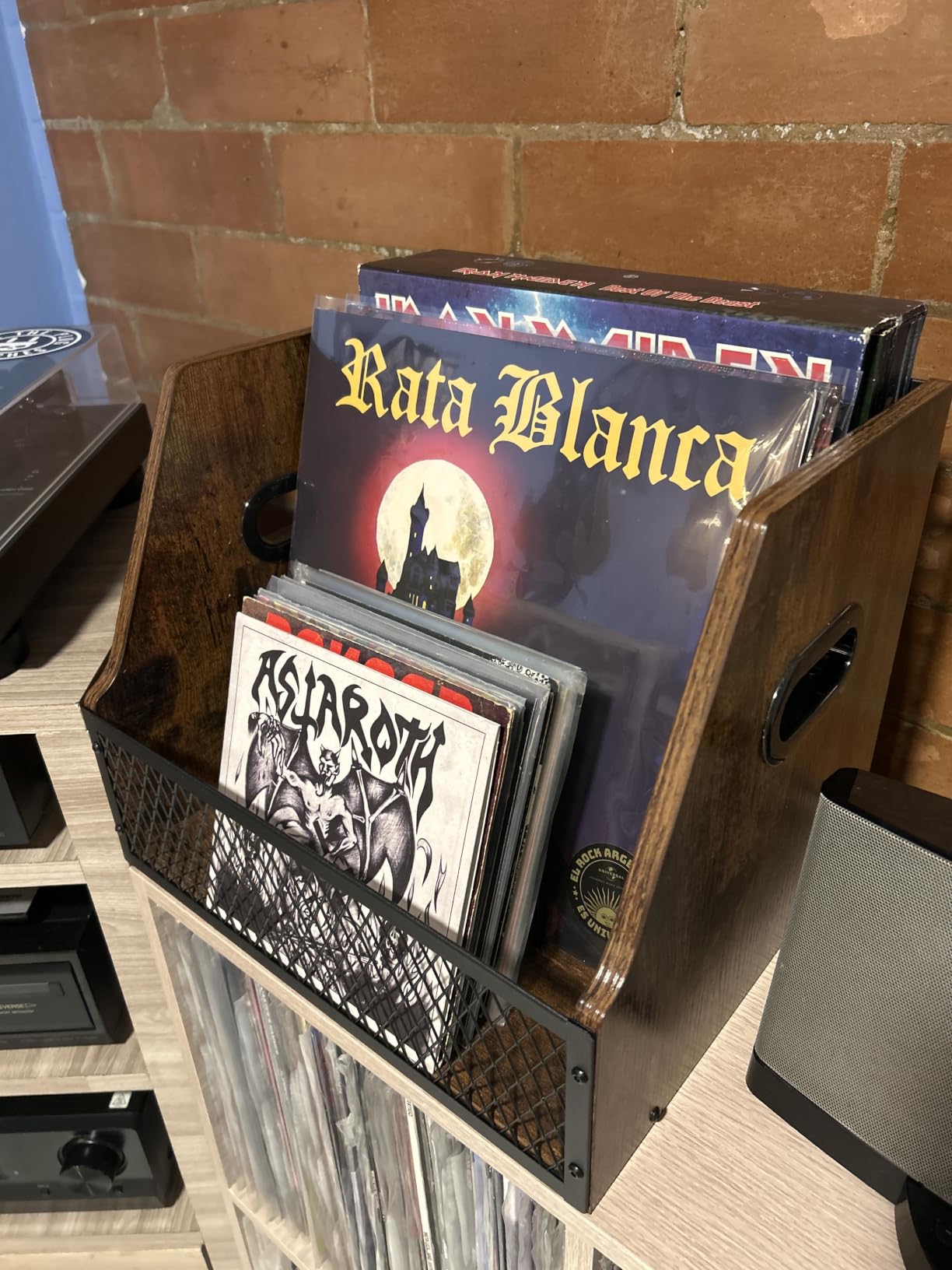 Vinyl Record Storage, Wooden Crate Vinyl Holder with Dividers for Albums & Magazine Rack Organizer for 60+ Records Case Box for 7/10/12 inch customer photo 1