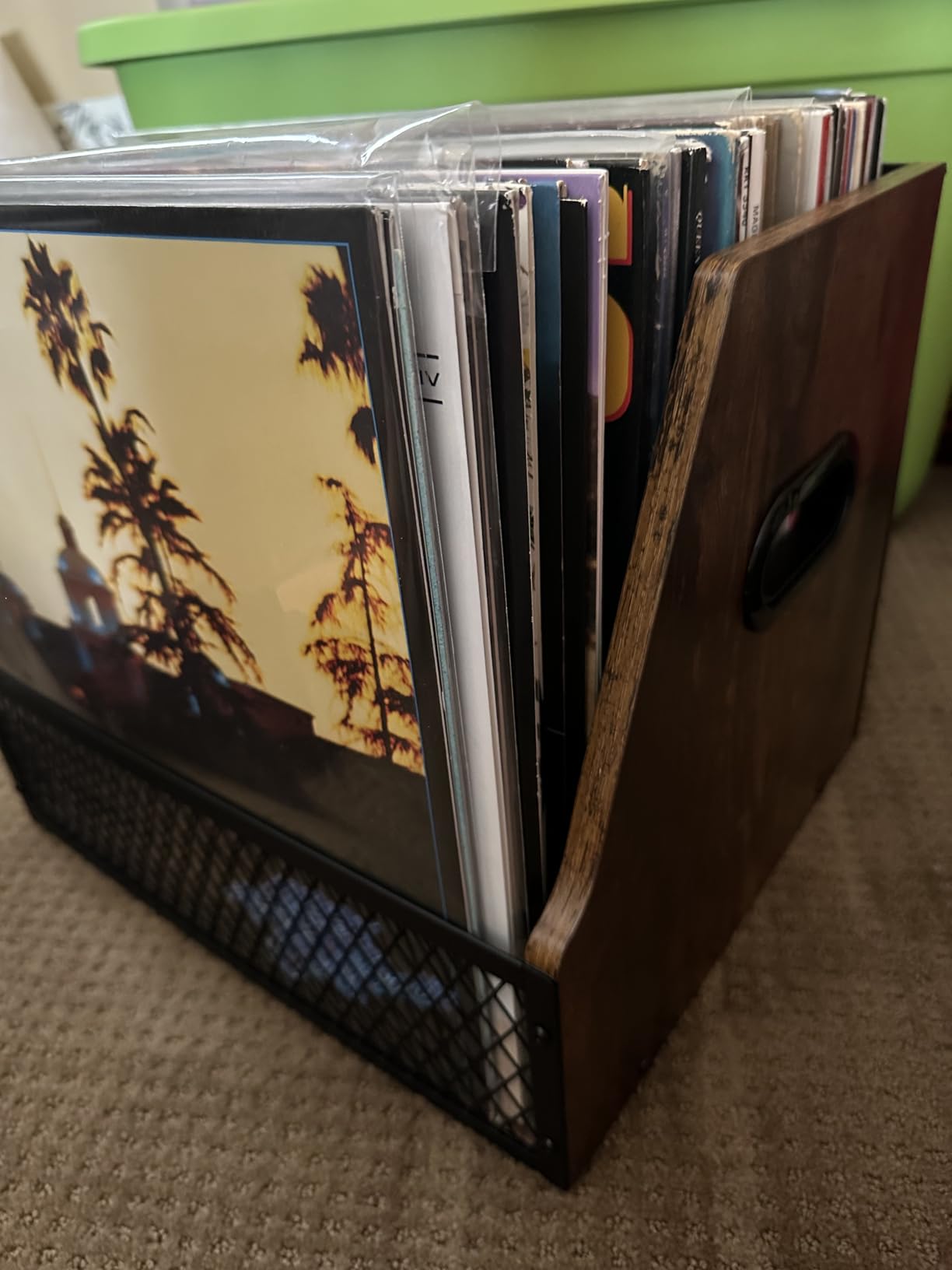 Vinyl Record Storage, Wooden Crate Vinyl Holder with Dividers for Albums & Magazine Rack Organizer for 60+ Records Case Box for 7/10/12 inch customer photo 2