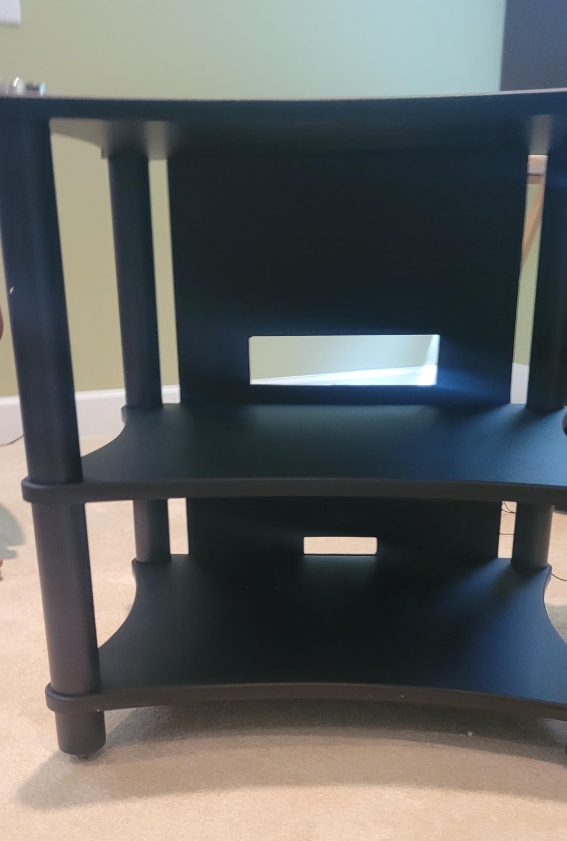 Heavy Duty 3-Tier AV Media Stand, 264 lb Load Capacity, Teak | anti-vibration feet that help reduce resonance for clearer sound, open ventilation, cable management, Built for Hi-Fi systems customer photo 2