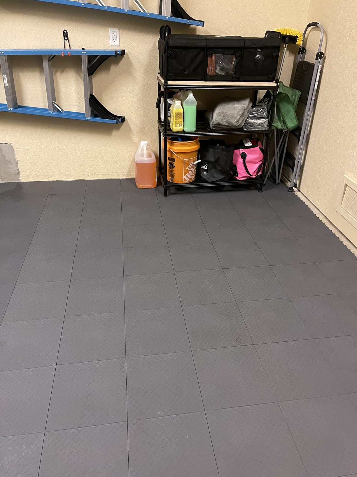 Garage Floor Tiles Interlocking Garage Flooring Tiles Pack of 48 Antislip Oil and Stain Resistant for Garages Shop Floors Basements 40000 LBS Load Capacity (Black, 12 inch x 12 inch, Non Drain Tiles) customer photo 2