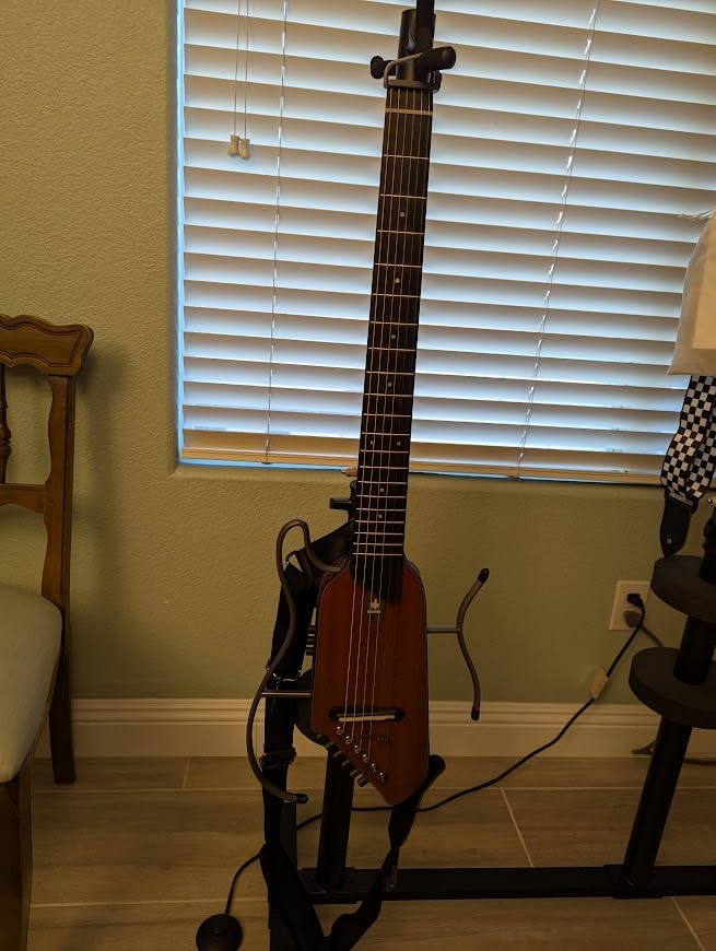 Donner HUSH I EVO2 Acoustic Electric Travel Guitar - Portable Headless Quiet Practice Guitar, Ultra-Light, Mahogany Body with Built-in Tuner, Detachable Stands & Headphone Jack - Natural customer photo 2