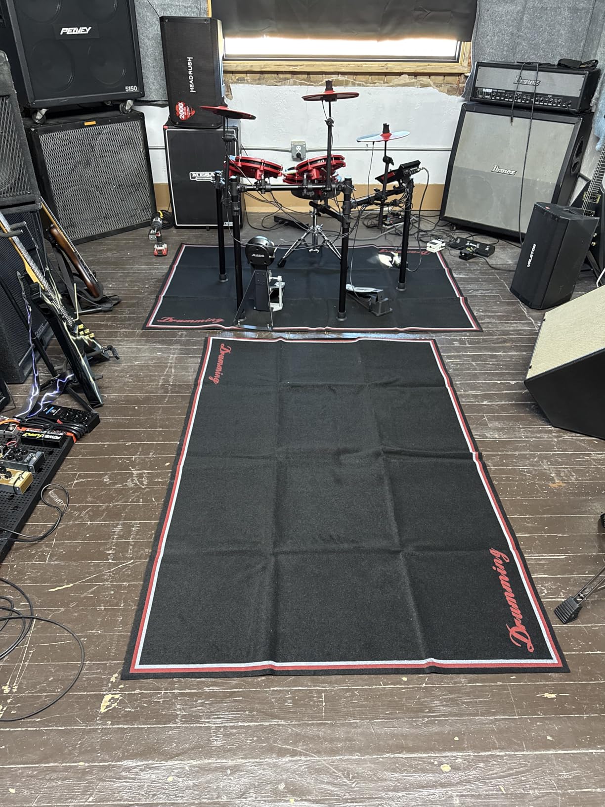 Drum Rug Mat with Non-Slip Grip Bottom, 4x6ft Drum Carpet Noise Reduction, Floor Protection for Electric Drum and Jazz Drum Set Splash Stands, Gift for Drummers, Music Drum Accessorie, 48x72in, Black customer photo 1