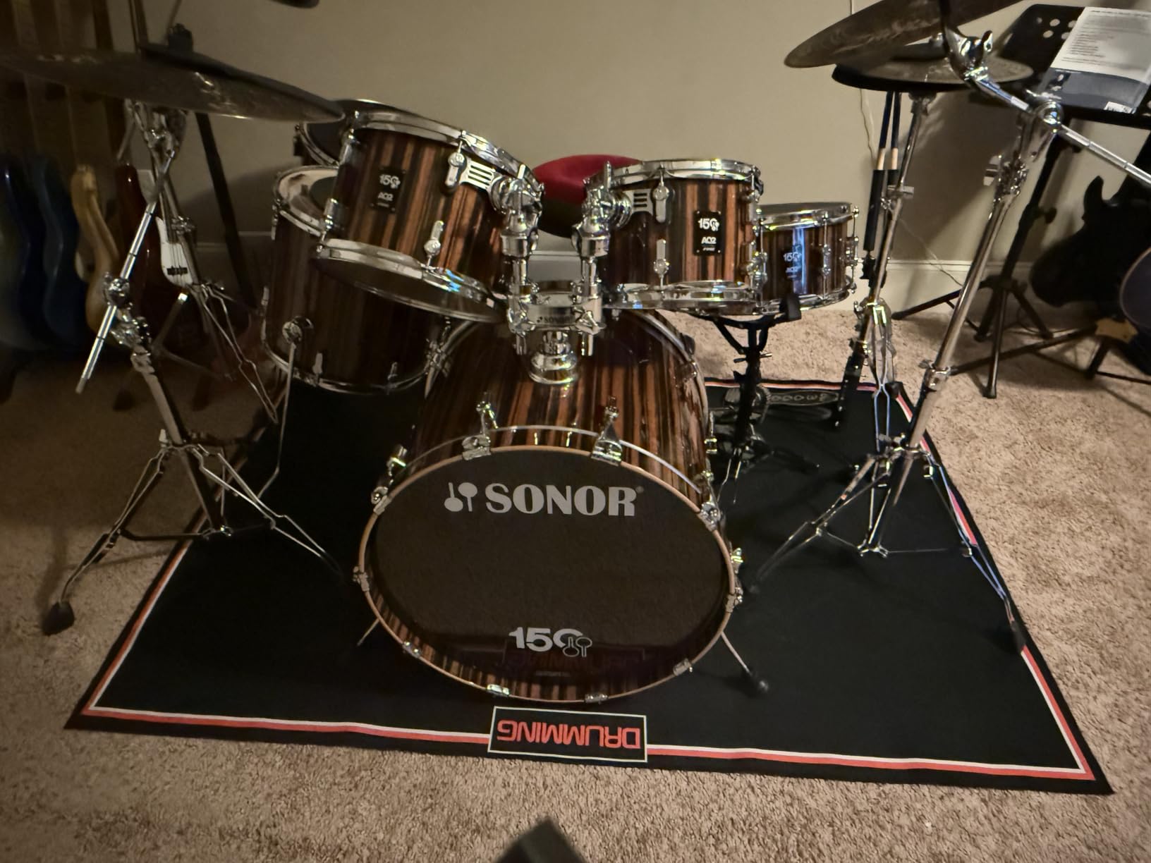 Drum Rug Mat with Non-Slip Grip Bottom, 4x6ft Drum Carpet Noise Reduction, Floor Protection for Electric Drum and Jazz Drum Set Splash Stands, Gift for Drummers, Music Drum Accessorie, 48x72in, Black customer photo 2