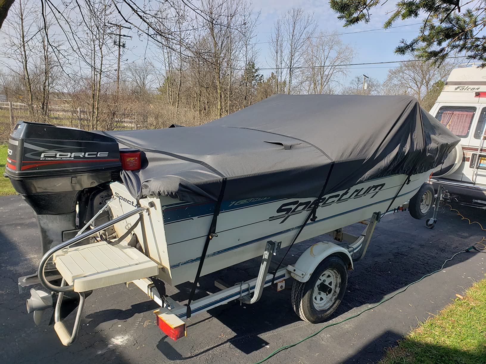 Vinpatio Pontoon Boat Cover with Motor Cover, 800D Solution-Dyed Heavy Duty Polyester Cover, UV Resistant Marine Grade Waterproof Covers Fits 26'-28' L, Deep Grey customer photo 2