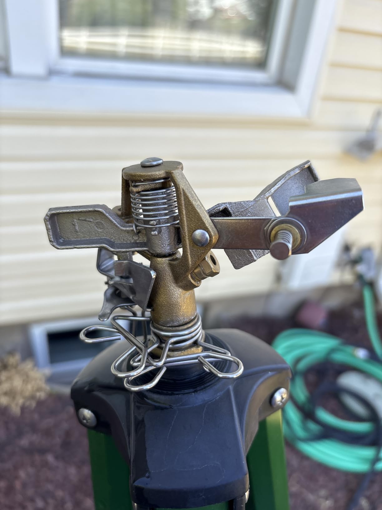 Orbit 1/2 Inch Brass Impact Sprinkler on Adjustable Metal Tripod - Long Range Lawn Watering System - 360 Degree Rotating - Heavy Duty Irrigation - Adjustable 22-48 Inch Height - 58308 customer photo 1