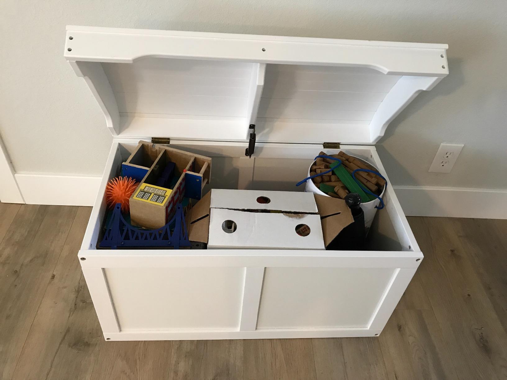 Badger Basket Kid's Hardwood Barrel Top Toy Box Storage Chest with Safety Hinge - Cherry customer photo 1