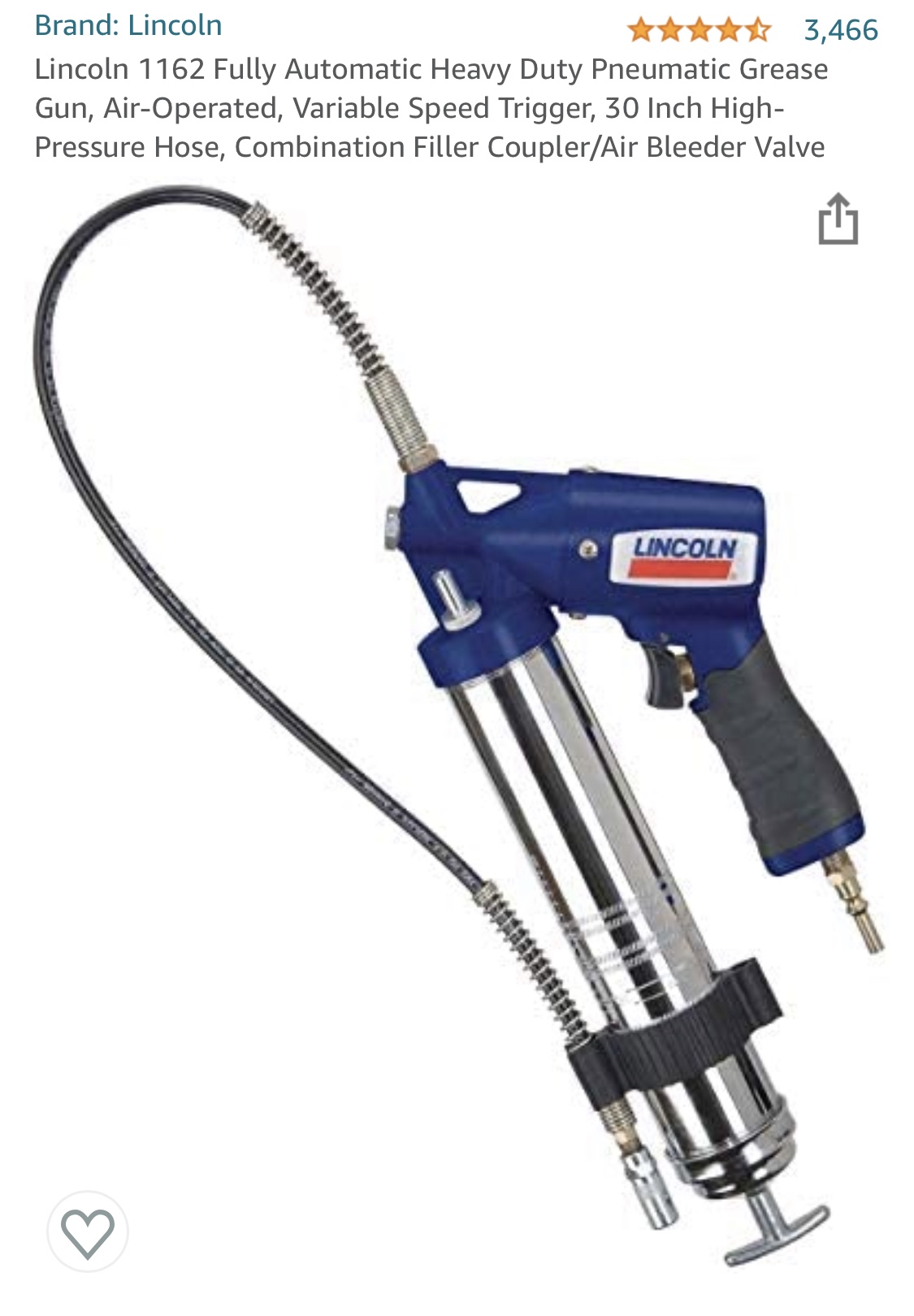 Lincoln 1162 Pneumatic Grease Gun with 30