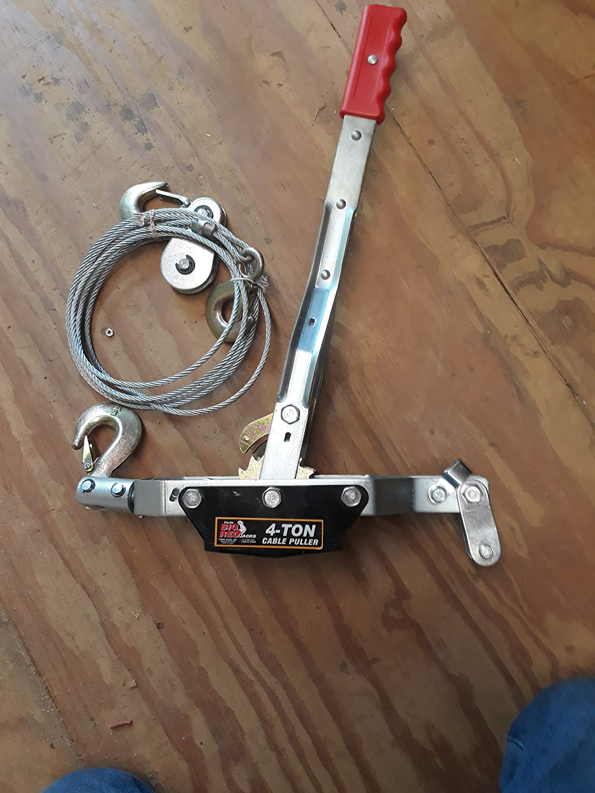 BIG RED T32054 Torin Come Along Winch, 4 Ton (8,000 lbs) Pulling Capacity, 12ft Steel Cable, 3 Hooks, Heavy Duty Power Puller Tool with Dual Gears, Hand Winch Cable, Automotive Hoist Winch Puller, Red customer photo 1