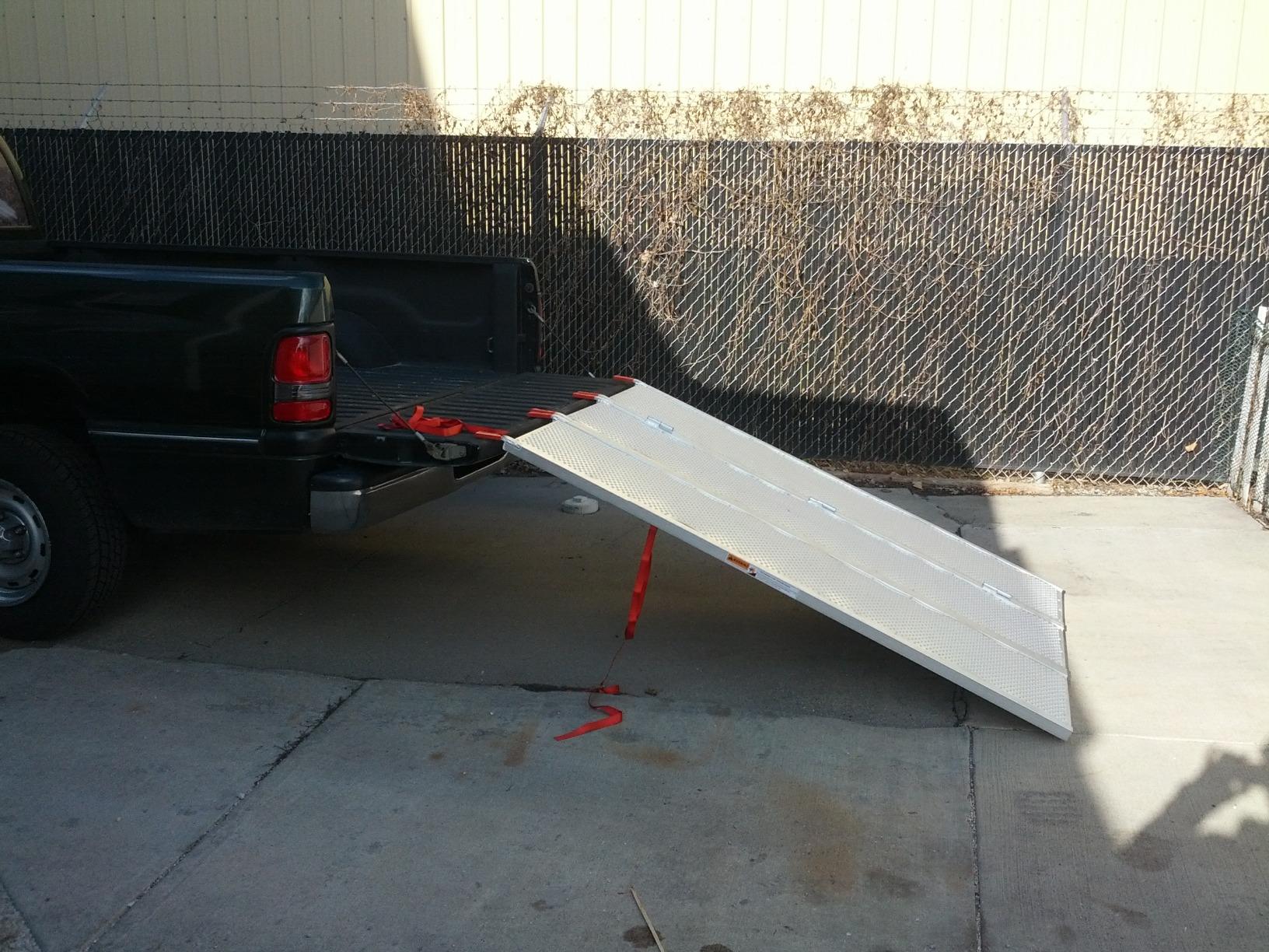 Black Widow 6ft 5in Aluminum Folding ATV Loading Ramp, 1500 lb Capacity | Load four-wheelers into trailer, folds into thirds for storage, safety straps included customer photo 2