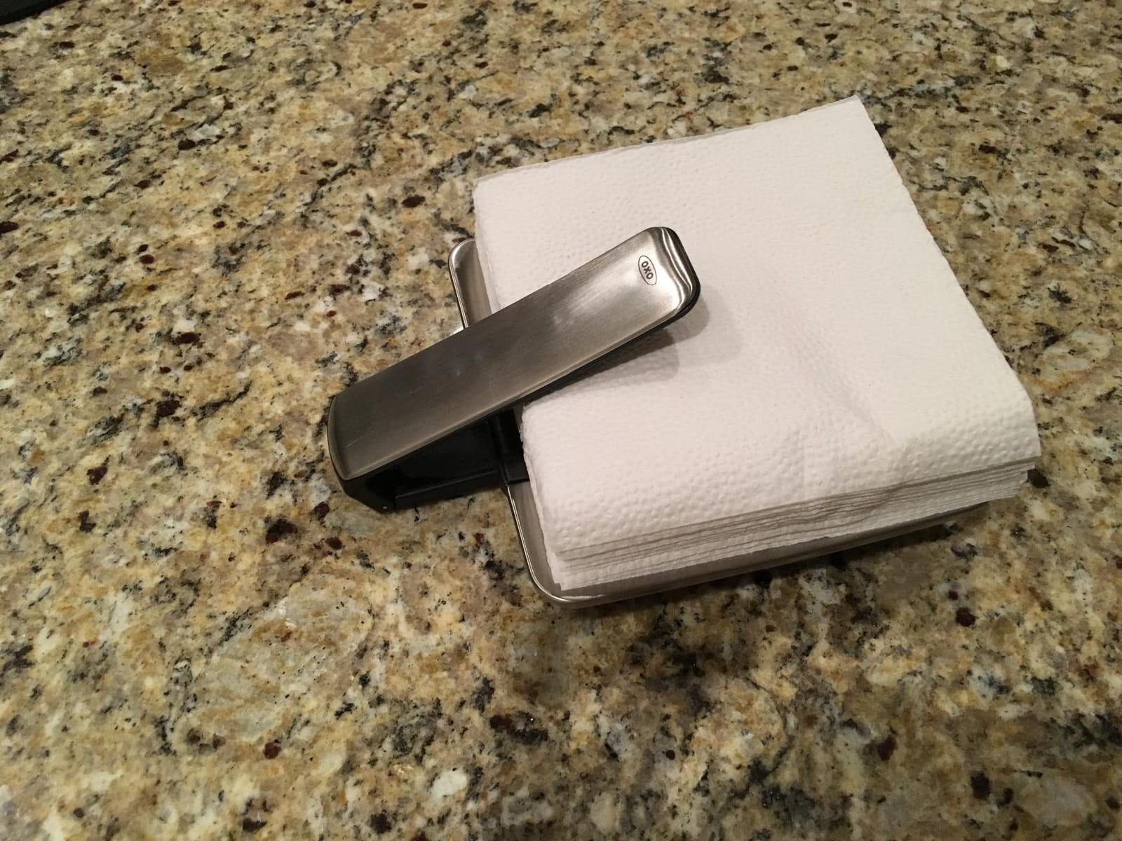 OXO Good Grips Napkin Holder | Non-Slip Base, Weighted Arm Keeps Napkinds Secure, Folds Flat for Storage, Fingerprint-Proof, Napkin Dispenser customer photo 1