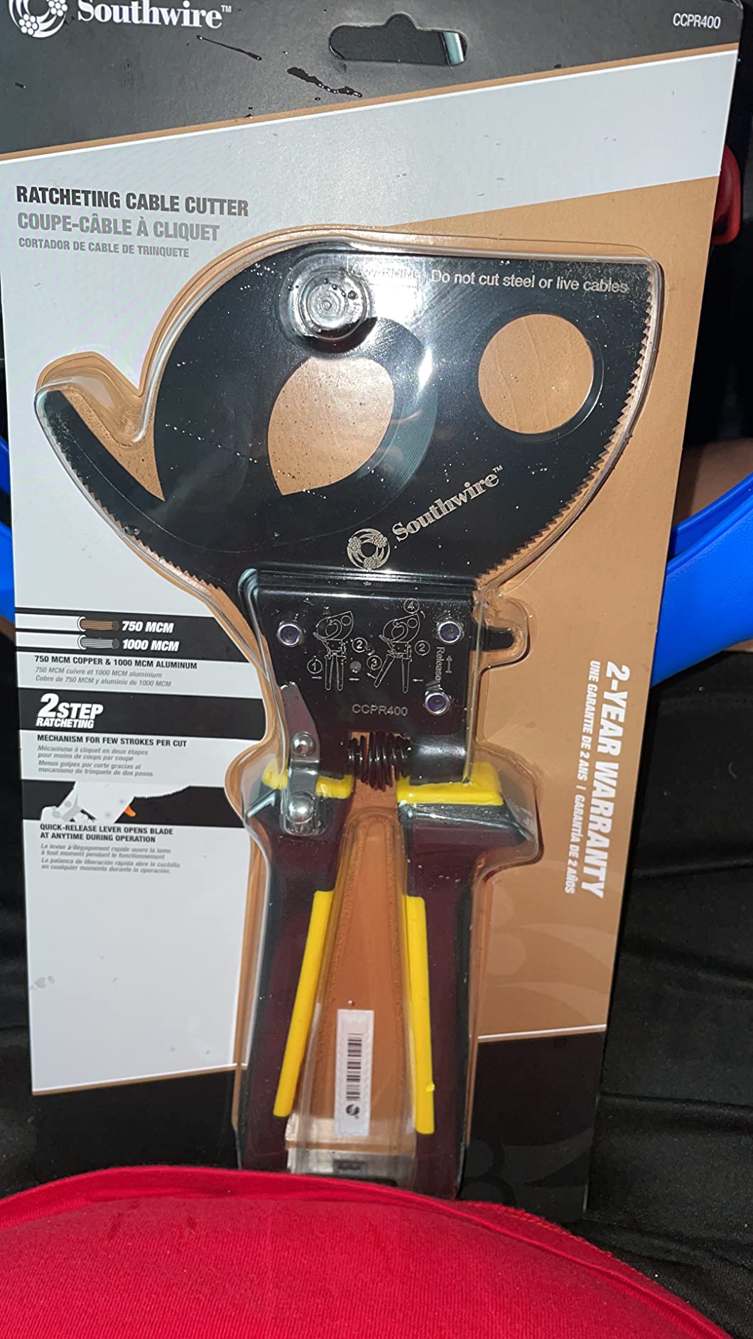 Southwire Cable Cutter Tool - Ratcheting Action for Smooth, Controlled Cuts - Hardened Steel Blades - Molded Grip - Cuts Copper & Aluminum Wire - 750 MCM Capacity customer photo 1