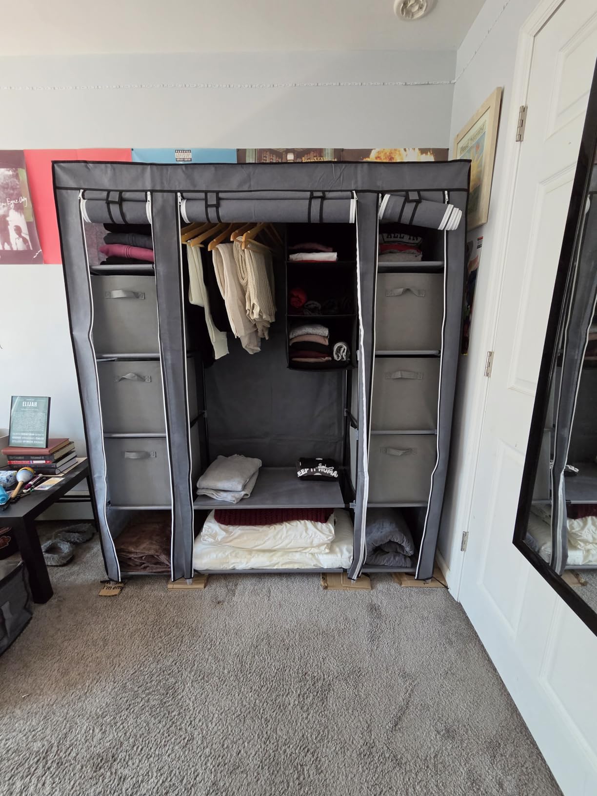 SONGMICS Closet Wardrobe, Portable Closet for Bedroom, Clothes Rail with Non-Woven Fabric Cover, Clothes Storage Organizer, 59 x 17.7 x 69 Inches, 12 Compartments, Black ULSF03H customer photo 1