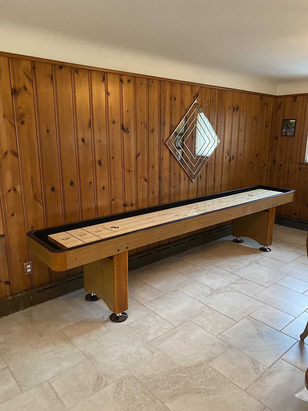 Playcraft Woodbridge Shuffleboard Table with Storage Cabinet - Shuffle Board Game Table Set with Matching Abacus, 8 Pucks, Brush & Wax (Made in USA) - Pro Style Climate Adjusters customer photo 1