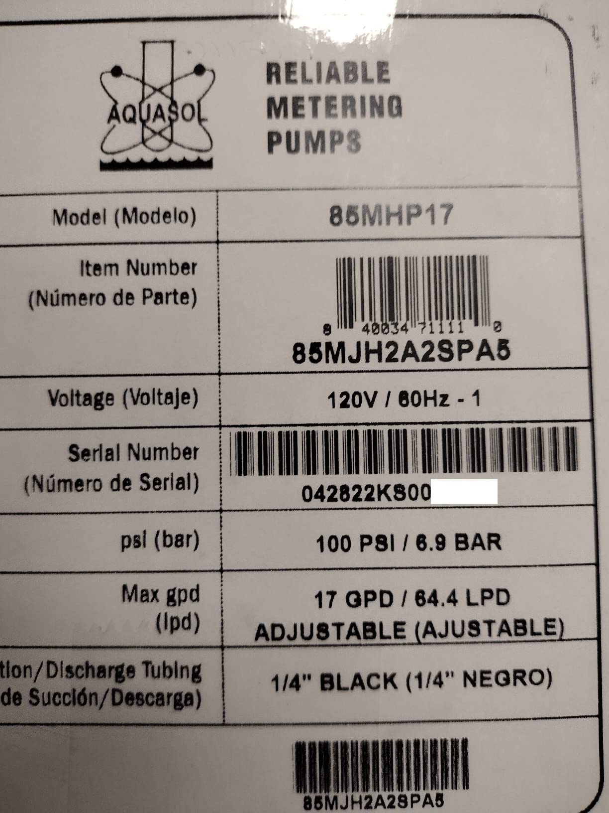 Stenner 85MJH2A2S Peristaltic Adjustable-Head Chemical Injection Pump, 0.8-17 GPD, 100 PSI, 120V, Polycarbonate, Black customer photo 2