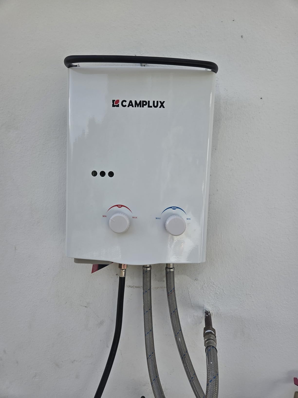 CAMPLUX 5L Portable Tankless Water Heater, 1.32 GPM Outdoor Propane Shower for Camping, RV, Off-Grid, Instant Hot Water with Folding Handle, Overheat Protection, Low Pressure Startup, AY132, White customer photo 2