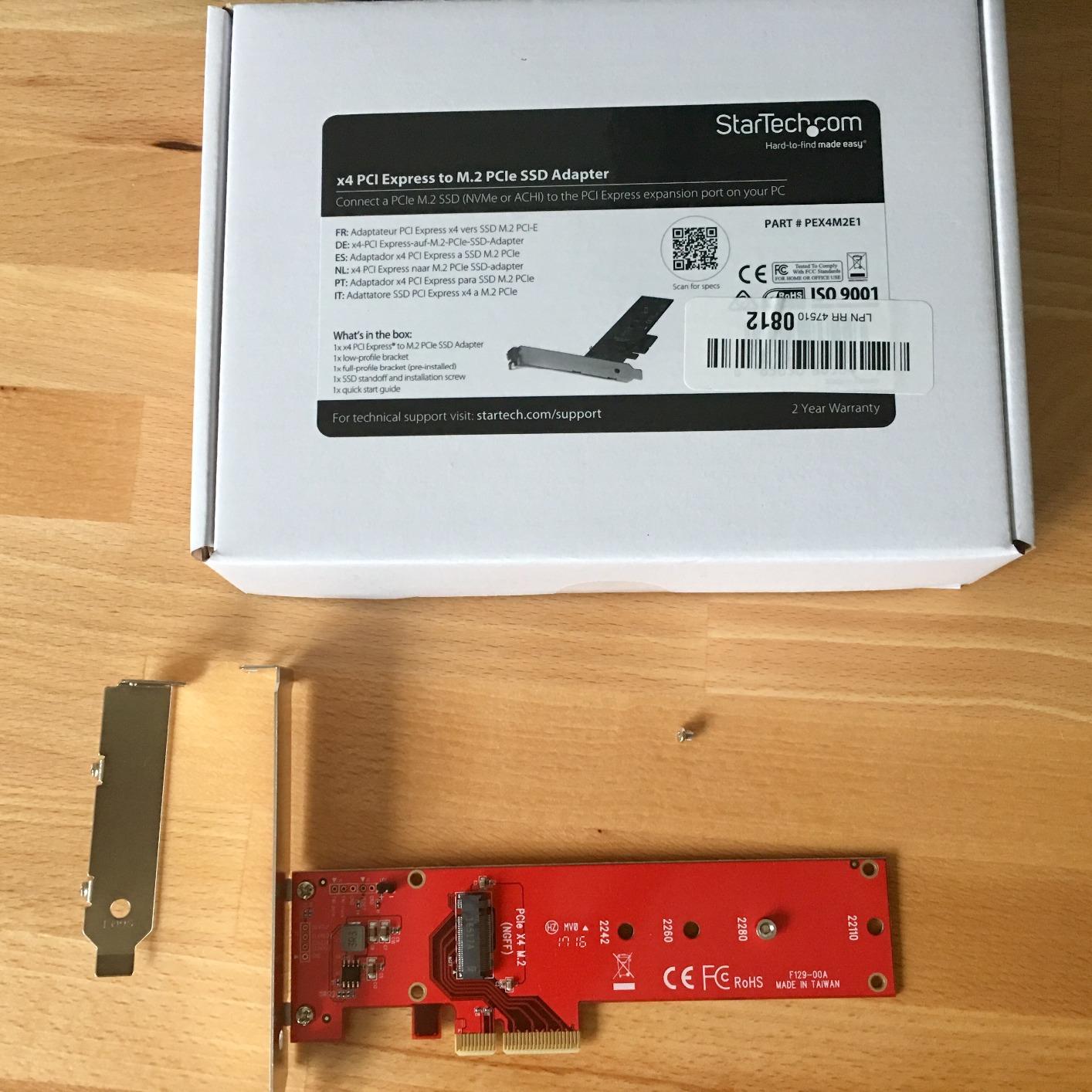 StarTech M.2 PCIe SSD Adapter, x4 PCIe 3.0 NVMe/AHCI, M-Key/NGFF (PEX4M2E1) | Single PCIe M.2 SSD, 2242/2260/2280/22110, PCIe 3.0 back to 2.0/1.0, X8/x16 slots, Full and low-profile brackets customer photo 1