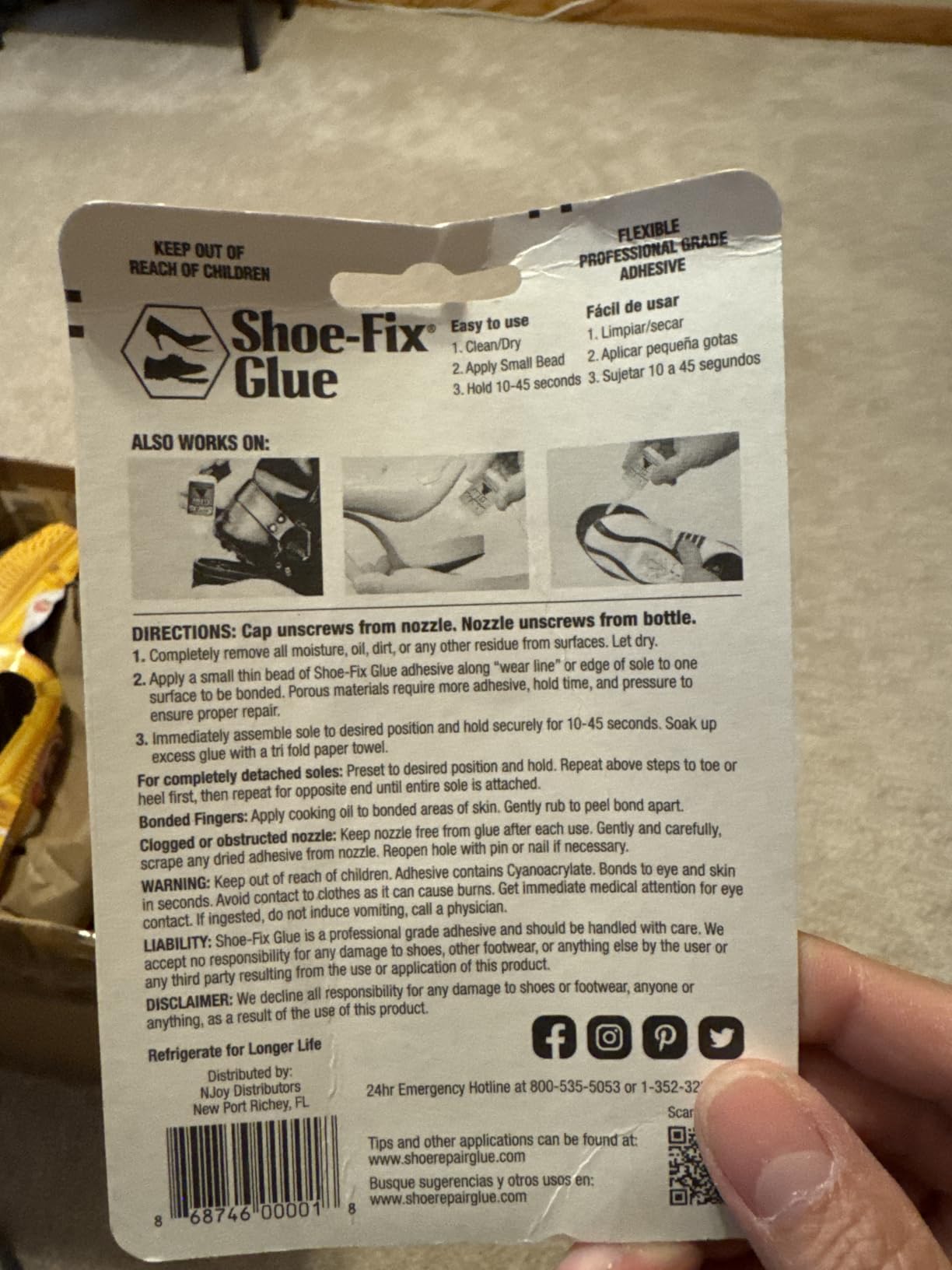Shoe-Fix Glue Professional Grade Repair Adhesive for All Footwear Instant Bond, Clear Drying, Flexible, & Durable for Heels, Sandals, Boots, Shoes, & More (20g Tube) customer photo 2